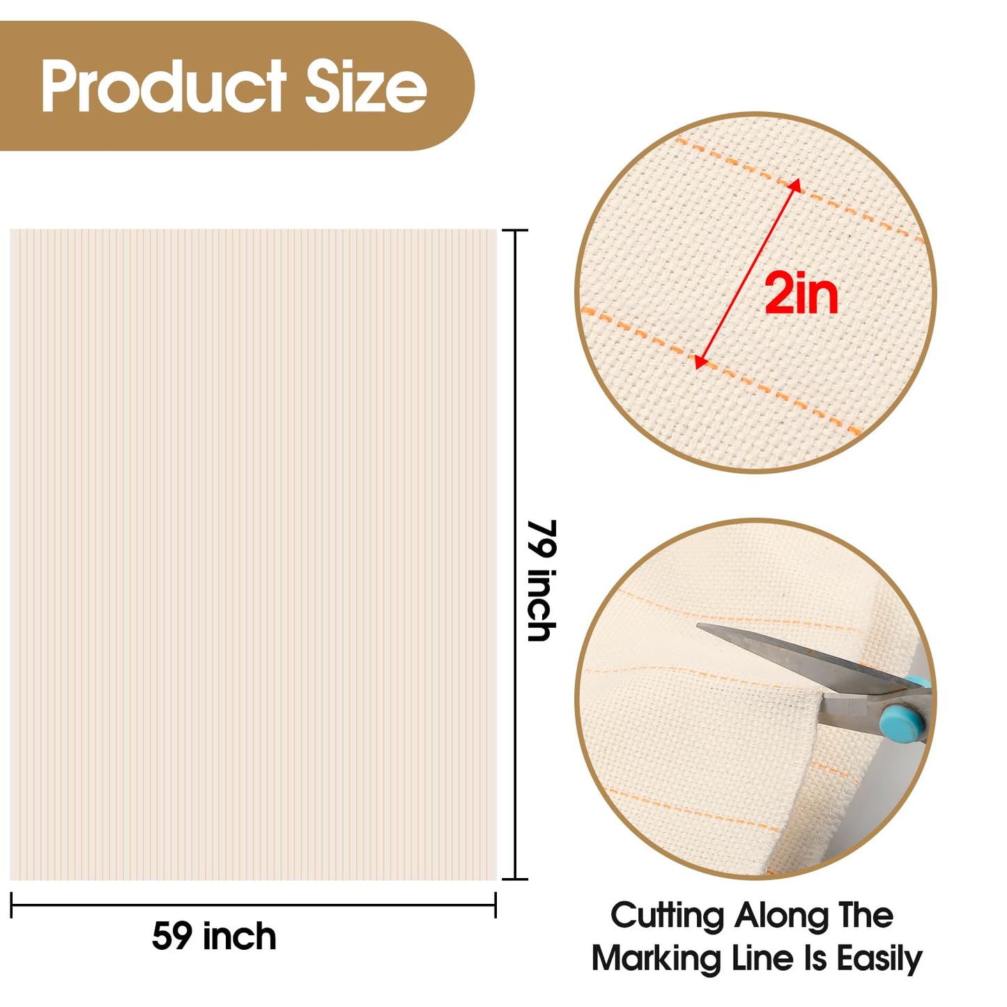 79” x 59” Large Tufting Cloth, Primary Tufting Cloth with Marked Lines for Tufting Guns, Four Edges Sewn Monks Cloth for Punch Needle Tufting Rug DIY Crafts