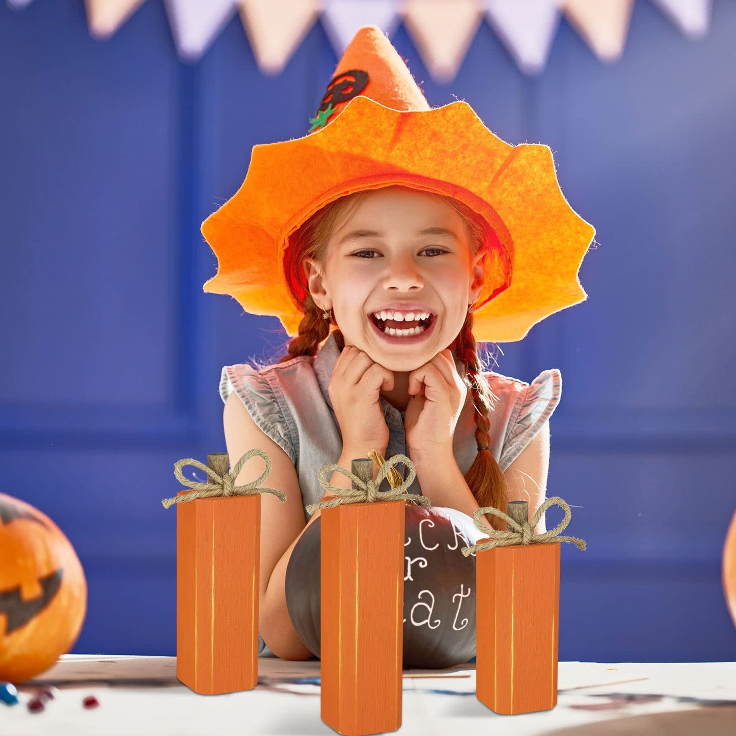 3 Pcs Wooden Fall Thanksgiving Decor Fall Tiered Tray Decor Wood Firework Fall Centerpieces Decorations Farmhouse Tabletop Block Sign for Fall Thanksgiving Autumn Decor (Pumpkin)