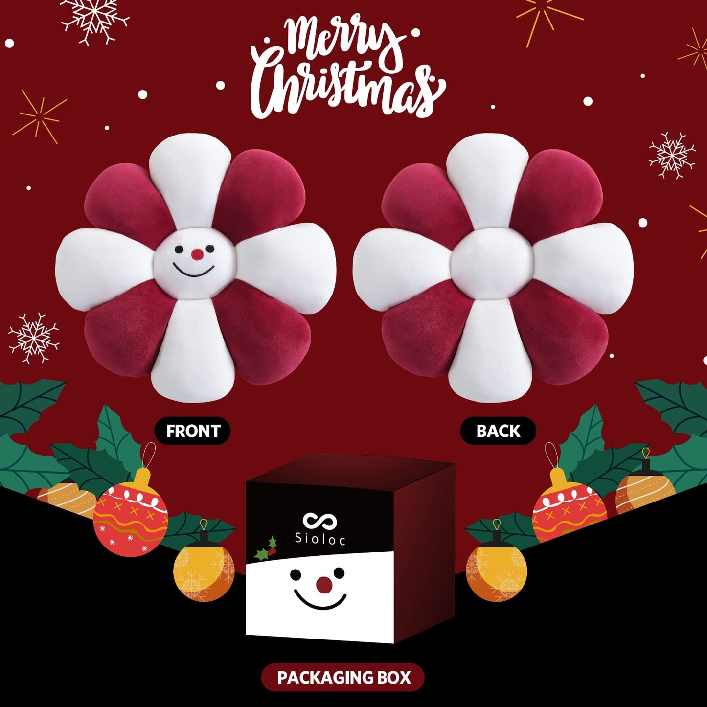 Sioloc Flower Pillow,Flower Shaped Throw Pillow Christmas Decor Flower Floor Pillow,Seating Cushion,Cute Room Decor & Plush Pillow for Bedroom Sofa Chair(Snowman, 15.7Inch)