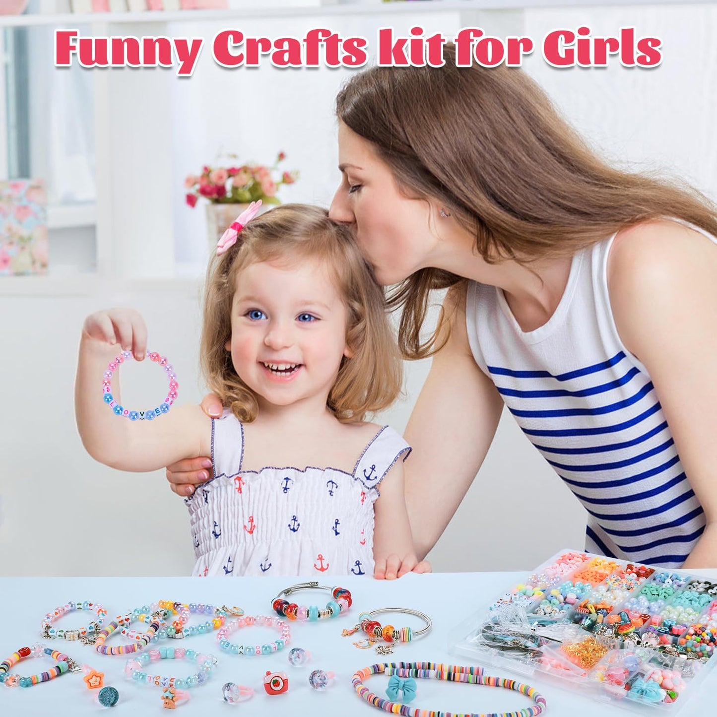 3200 Pieces Girls Toys Bracelet Making Kit, Unicorn/Mermaid Clay Beads Jewelry Activity Kit, DIY Crafts Birthday Christmas Gifts for Girls Ages 5 6 7 8 9 10 11 12 Years Old (Light Pink)