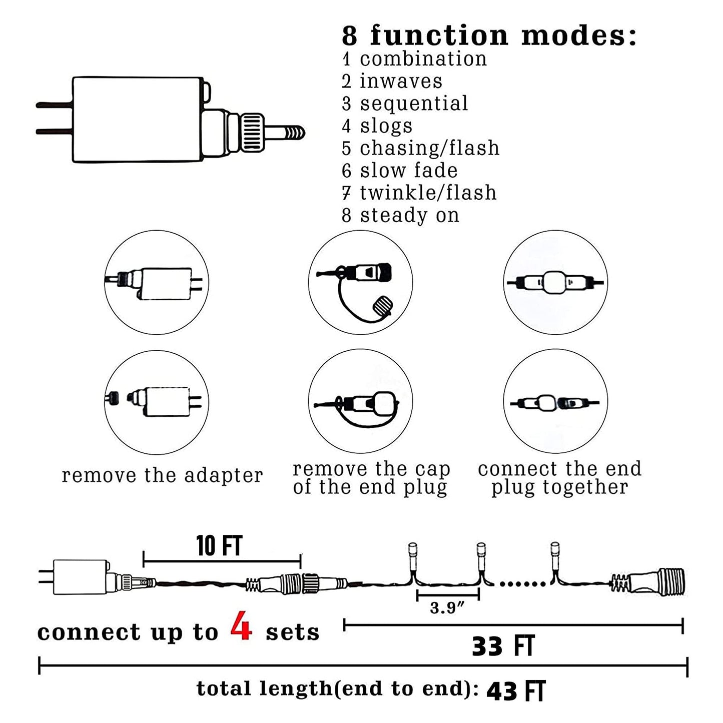 Dazzle Bright Christmas String Lights, 100 LED 33 FT Connectable Fairy Lights with 8 Modes, Waterproof Christmas Decorations for Indoor Outdoor Holiday Party Home Tree Decor (Warm White)