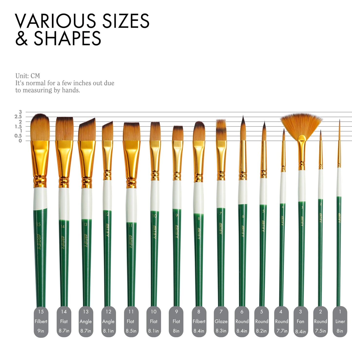 18 Piece Paint Brush Set, ARTIFY 15 Acrylic Paint Brushes, Palette Knife, and 2 Sponges, Professional Artist Paint Brushes for Acrylics, Watercolors, Gouache, Canvas, and Face Painting, Green