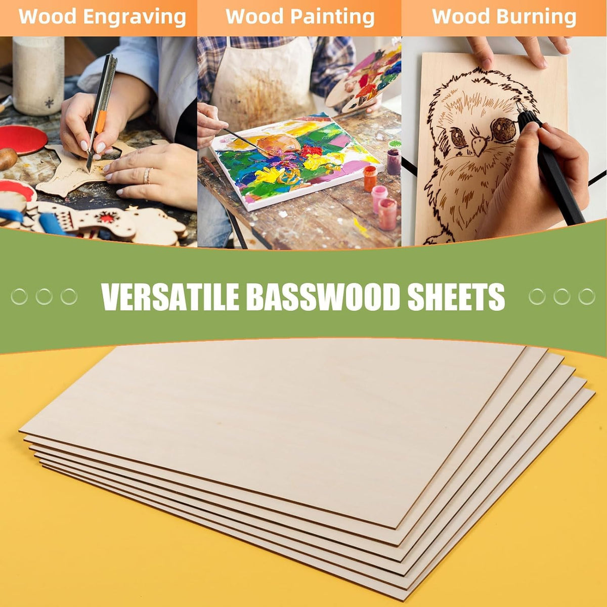 AWIZOM 12 Pack Basswood Sheets for Crafts-12 x 16 x 1/8 Inch- 3mm Thick Plywood Sheets with Smooth Surfaces Unfinished Wood Boards for Laser Cutting, Wood Burning, Architectural Models, Staining