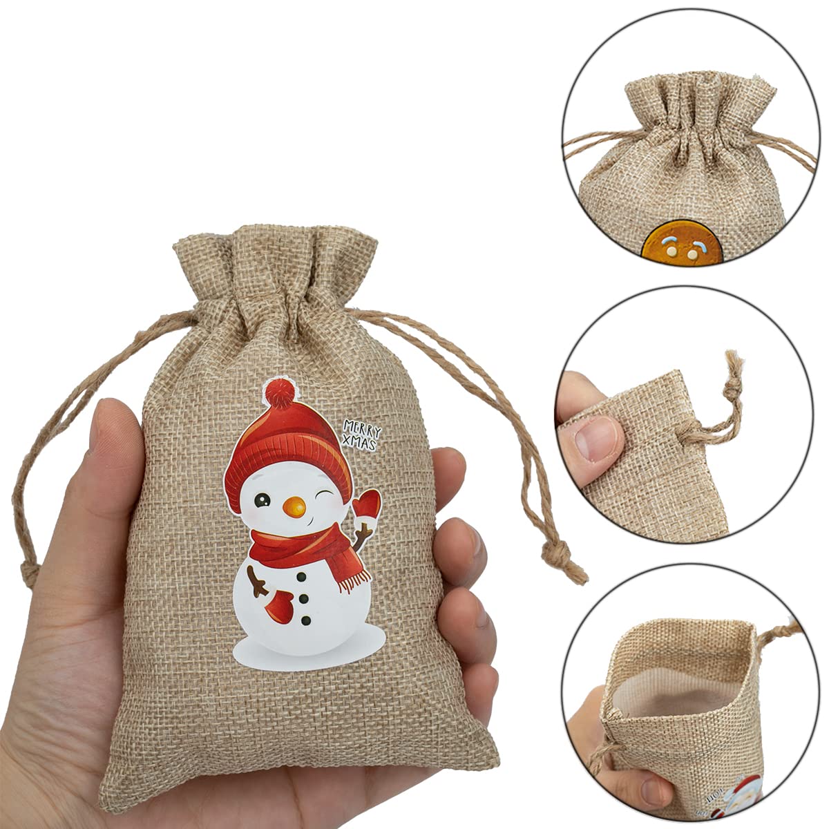 24 Pack Christmas Jute Burlap Bags, Christmas Drawstring Gift Bags for Xmas Presents Holiday Party Favor Treats Candy, 6 Designs