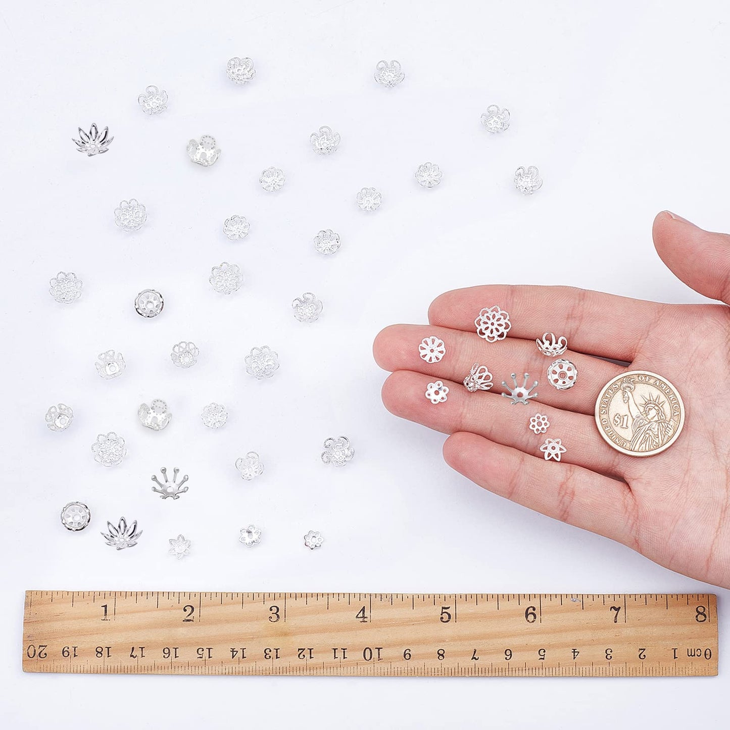 1 Box 240Pcs 12 Styles Flower Spacer Beads Caps Silver Bead Caps Mixed Tibetan Beads Jewelry Findings for DIY Earring Bracelet Necklace Keyring Making