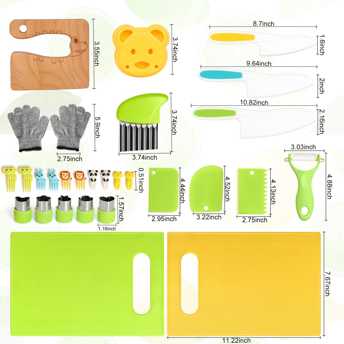 28PCS Toddler Knife Set - Kids Knifes for Real Cooking, Wooden Kids Kitchen Knife Set with Gloves Cutting Board Crinkle Cutters Kid Safe Knives, Toddlers Kitchen Tools