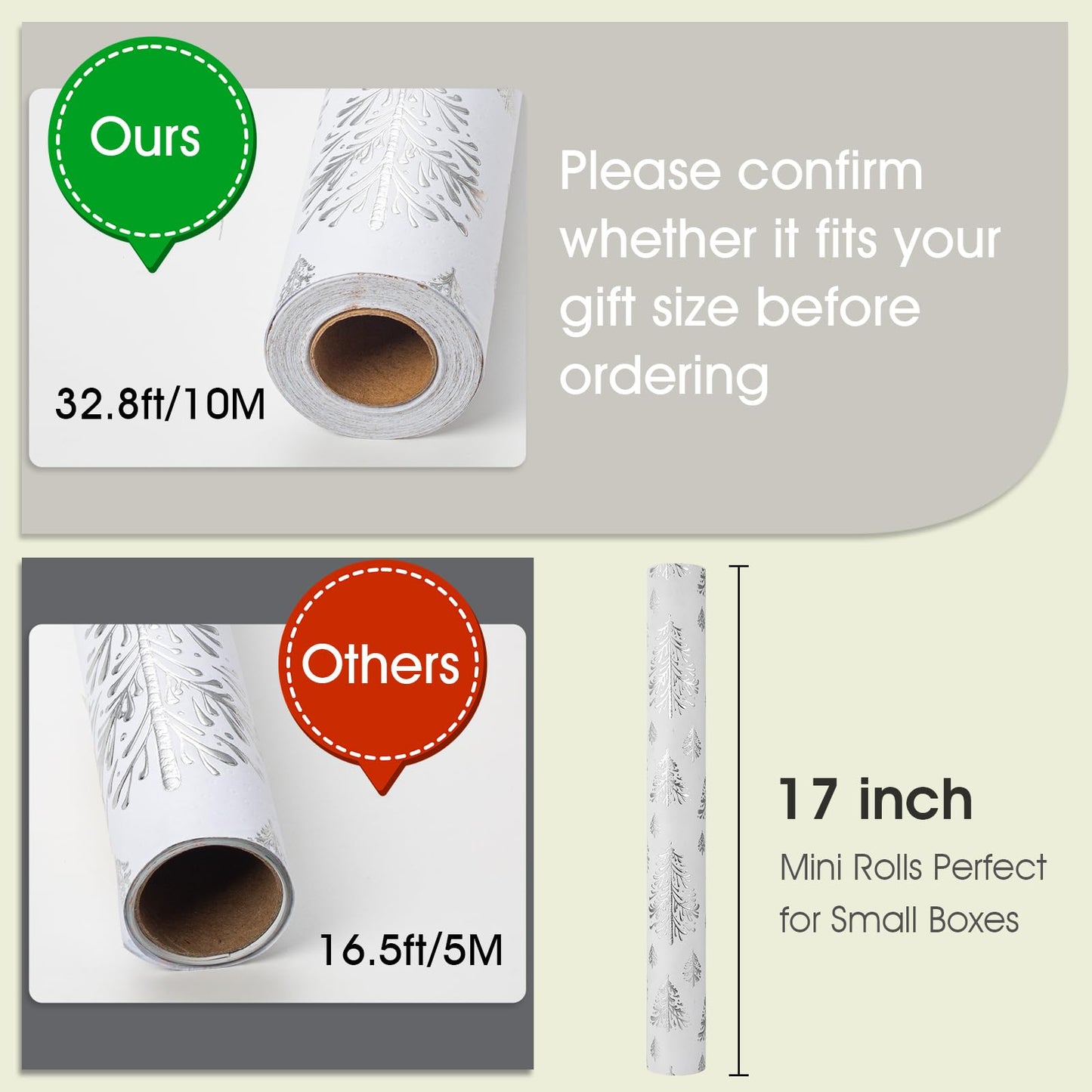 Kraft Christmas Wrapping Paper,Silver Gold 3D Embossed Foil Christmas Tree with Woodlands Wrap Paper for Holiday, Party,Celebration, New Year (17 Inch X 32.8 Feet)