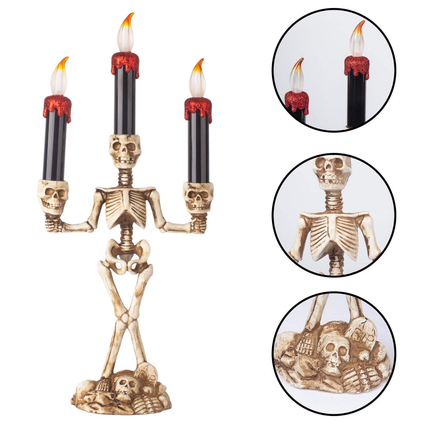 KI Store Halloween Candelabra with LED Flameless Candles Holder Battery Operated Flickering Spooky Lighting for Halloween Decorations Mental Décor Window Centerpieces