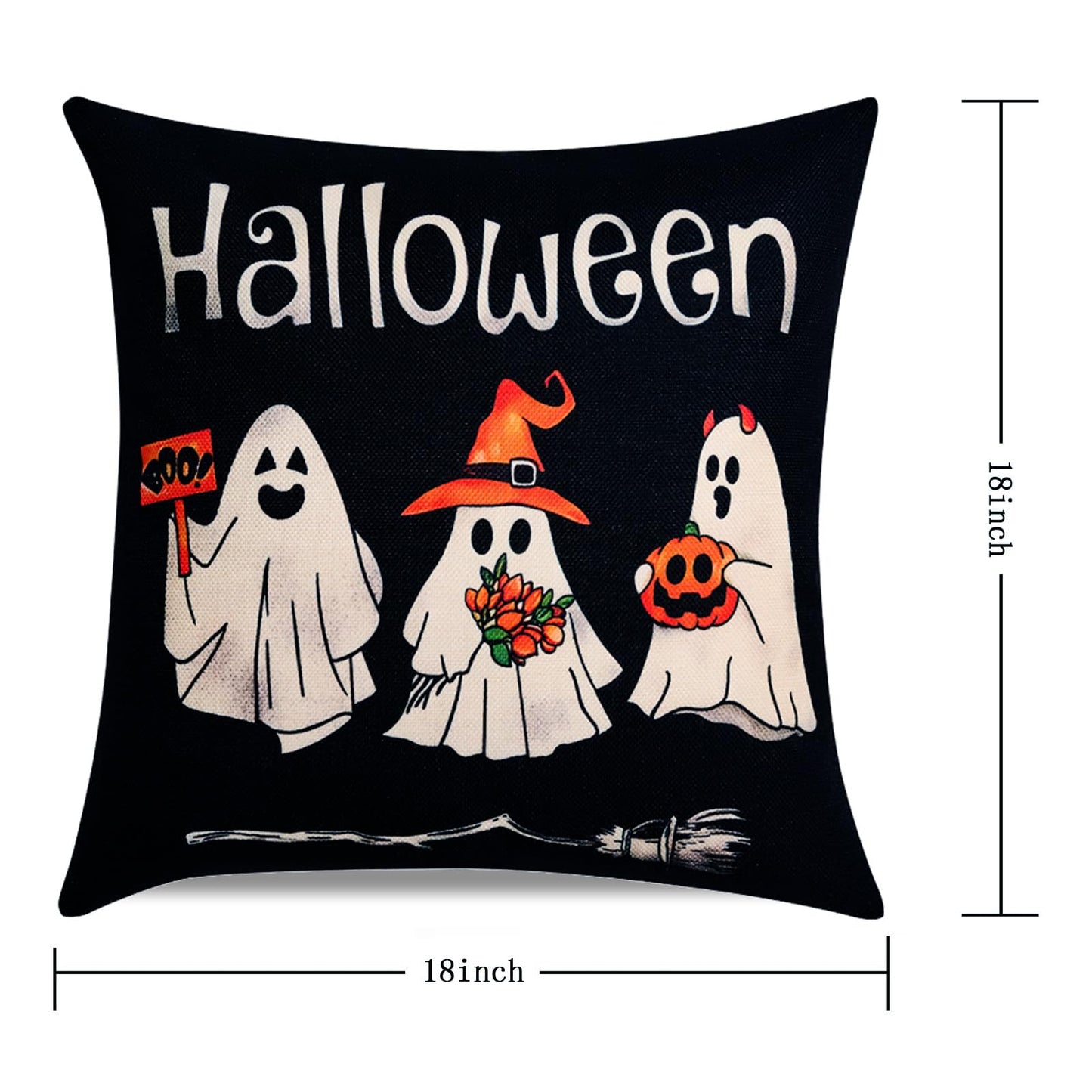 Hongsome Ghost Halloween Decor-Throw Pillow Covers 18x18in Set of 4,Spooky Gothic Linen Pillow Case for Couch Fall Christmas Holiday Outdoor Burnt Orange Black White Decorations