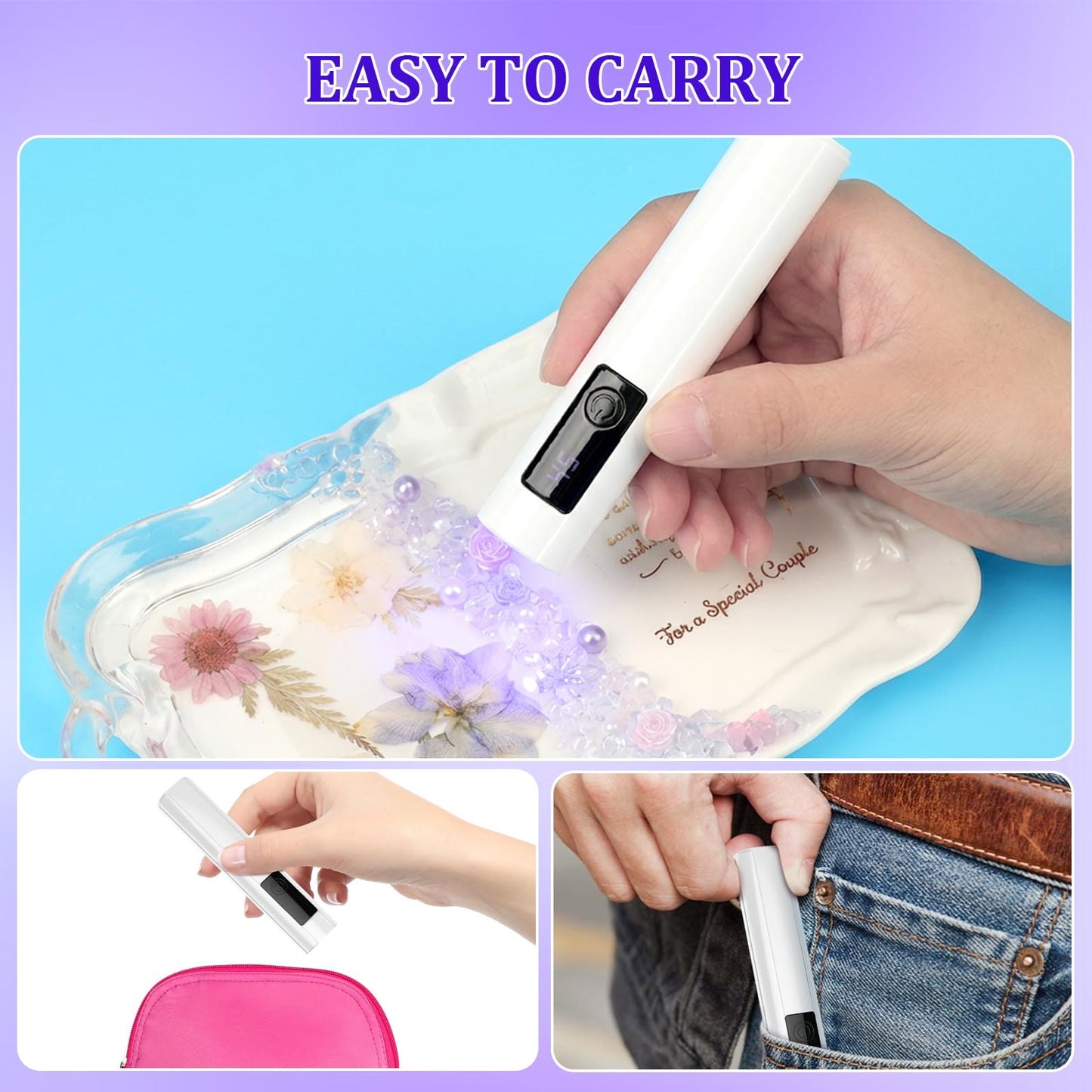 UV Light for Resin, Large Double-Sided Light with UV Flashlight, 2-in-1 Detachable Resin Curing Machine, 3-Speed Digital Display, 36w Fast Curing Lamp for Crafts, Jewellery Making