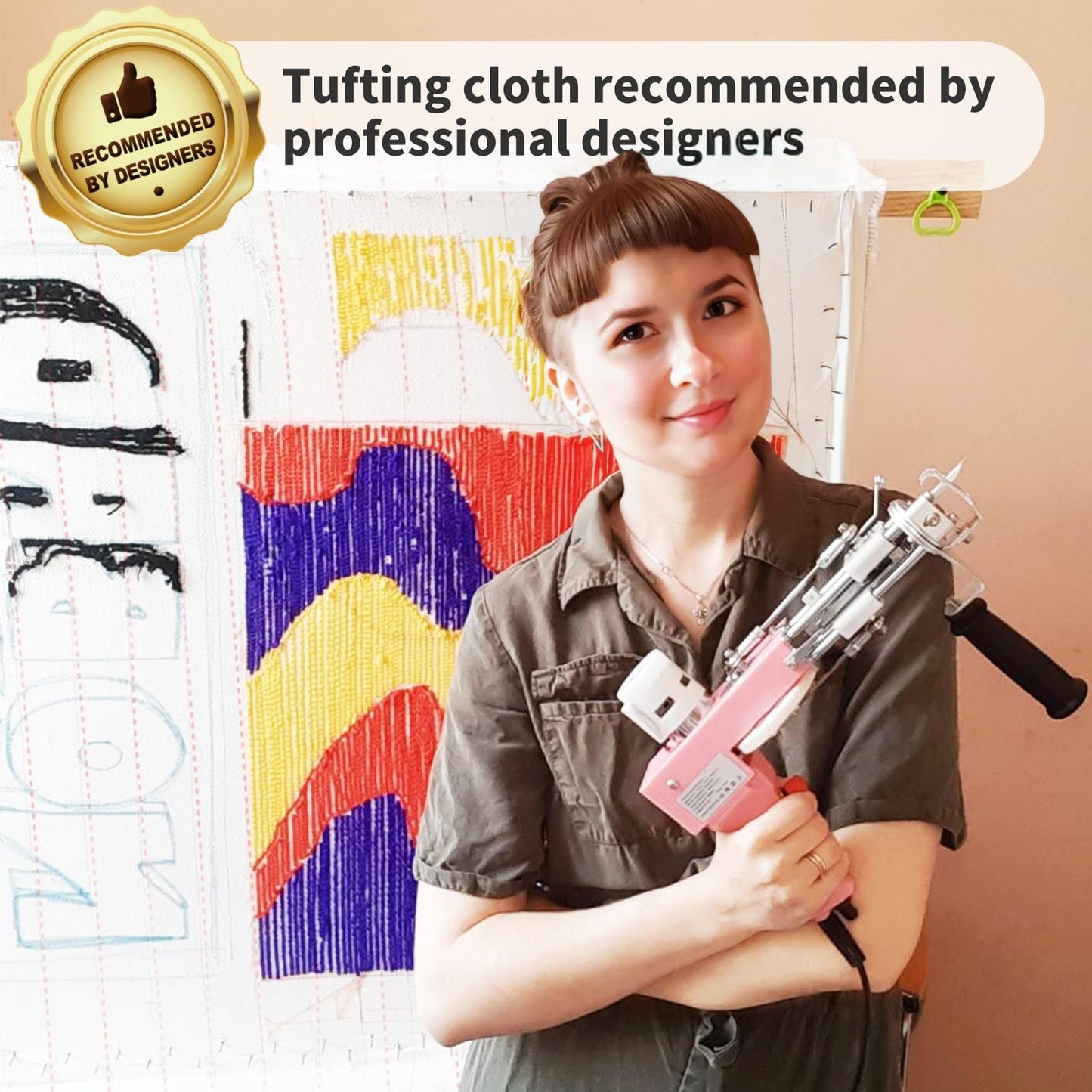 Foboull 40" x 40" Large Overlocking Primary Tufting Cloth for Rug Tufting with Marked Lines, Monks Cloth for Punch Needle for Most Tufting Frame