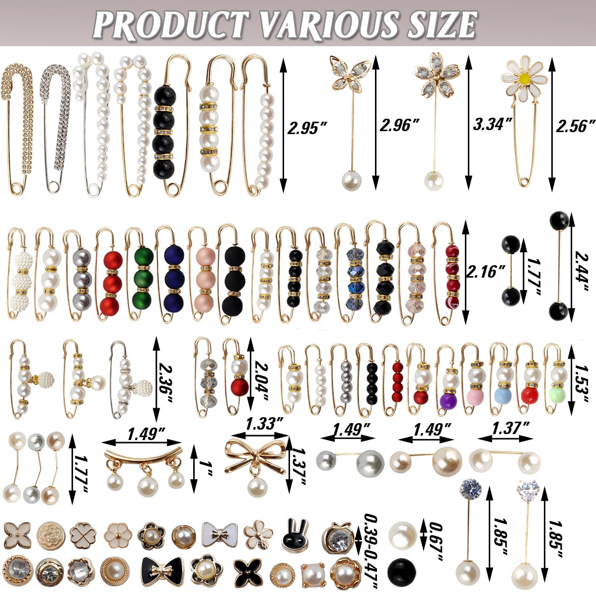 75PCS Pearl Brooch,Pant Waist Tightener Safety Pin Double Faux Pearl Brooches for Women Girls Fashion Cover Up Buttons Clothing Dresses Decoration Accessories Pant Waist Tightener Safety Pins