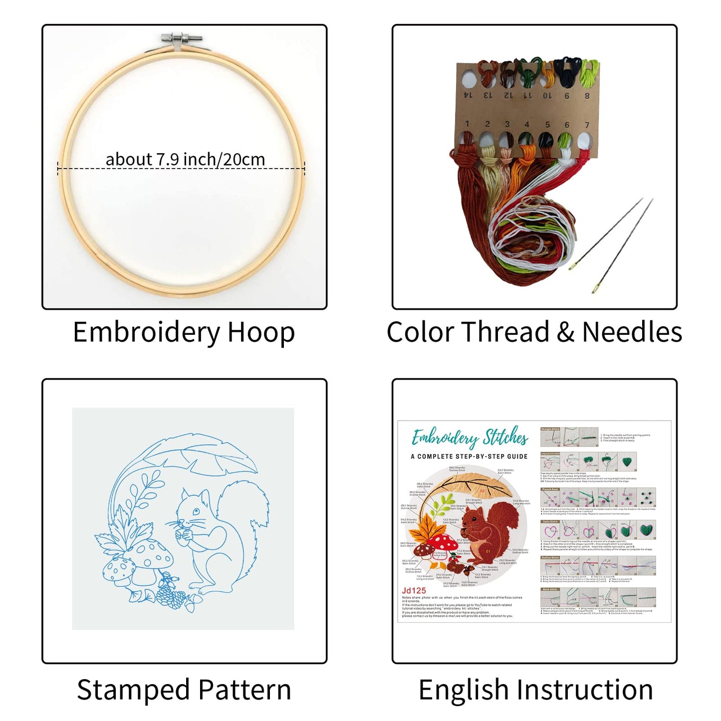 Louise Maelys Animal Embroidery Kits for Beginners with Autumn Squirrel Pattern,Adults Starter Cross Stitch Kit DIY Needlepoint