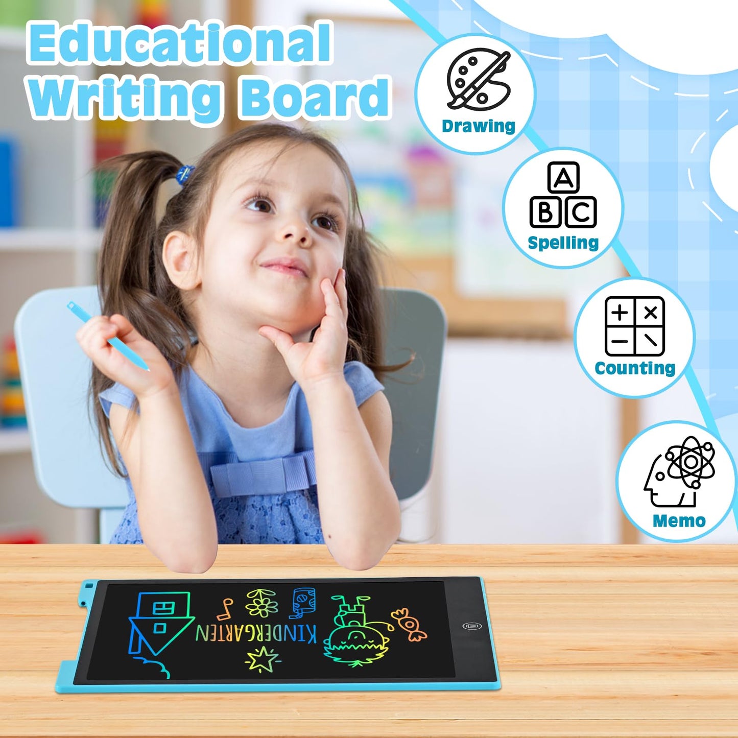 Toddler Kids Toys Gifts - 12 Inch LCD Writing Tablet Doodle Board Pad, Colorful Drawing Tablets Educational Toys, Christmas Birthday Gifts for 3 4 5 6 7 8 Years Old Girls Boys (Blue)