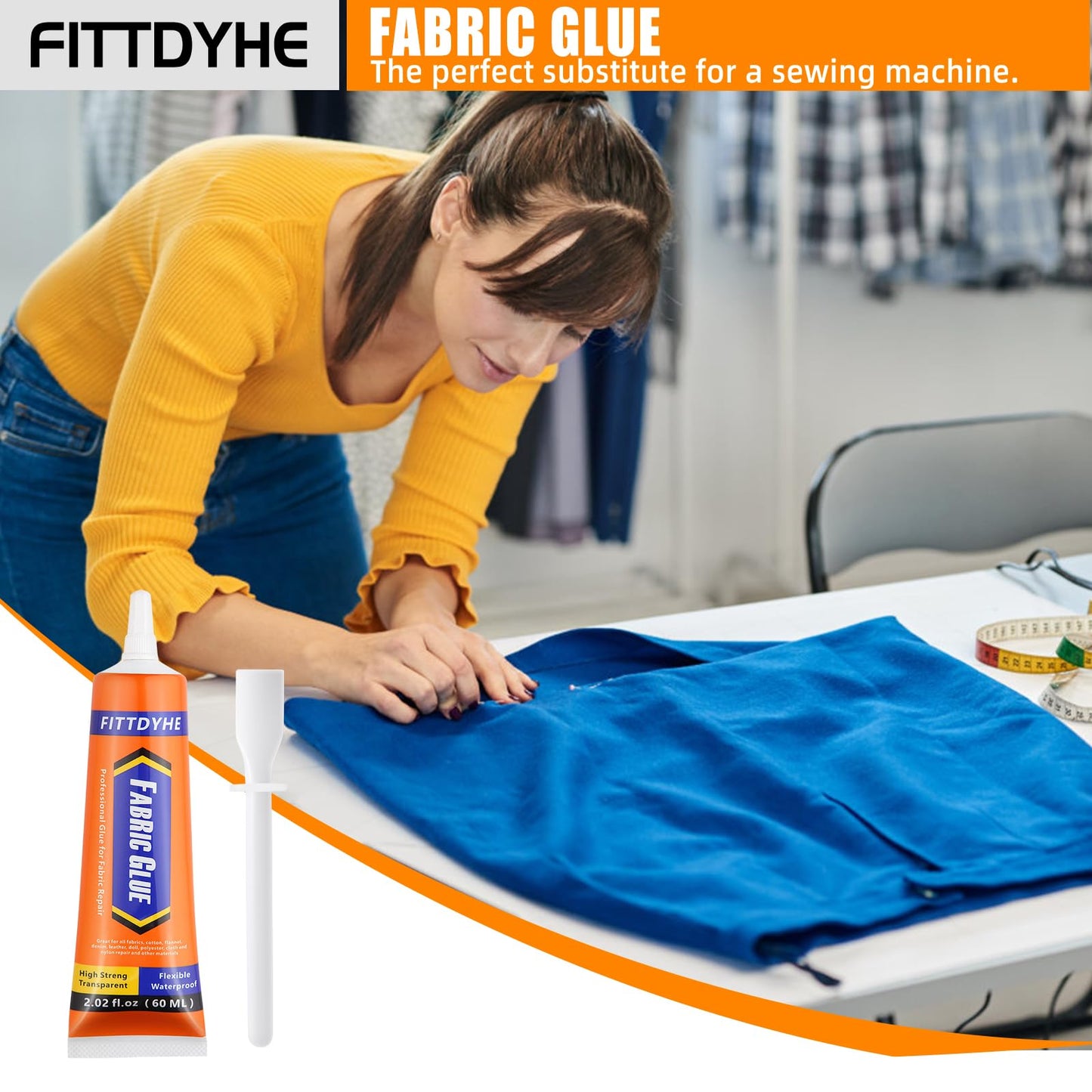 Fabric Glue Permanent, 60 ML Washable Clear Clothing Glue, Super Fabric Adhesive for Rhinestones, Patches, Clothes, Denim, Leather, Polyester, Fabrics, Doll Repair, Flannel, Cotton