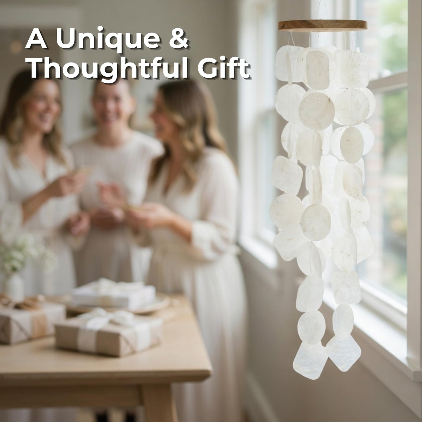 Solange & Frances Natural Capiz Shells Wind Chimes for Outside. Spring Decor Wind Chimes Patio Decor. Unique Gift Ideas for Mom, Birthday Gifts for Women