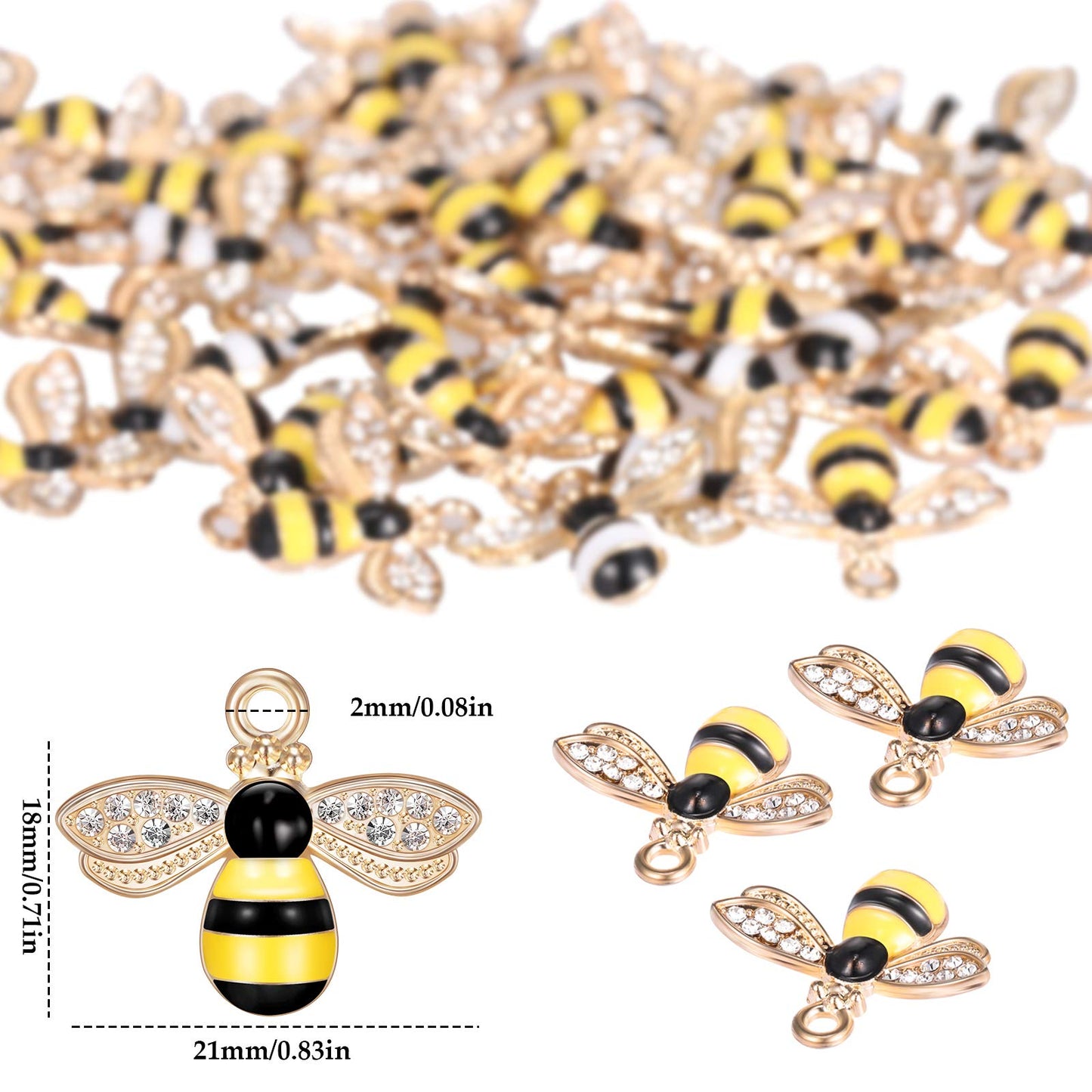 32 Pieces Bee Charm Pendants with Rhinestone, Honeybee Charms Pendants for Jewelry Making, DIY Craft, Earring, Necklace and Bracelet