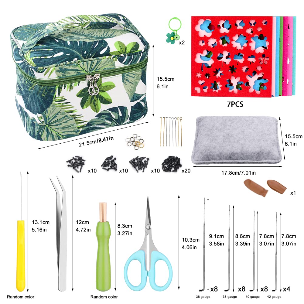 Needle Felting Kit, Wool Roving 50 Colors Set with Exquisite Green Storage Bag, Needle Felting Starter Kit, Needle Felting Tools Kit, Wool Felt Tools for Felted Animal Needle Felting Supplies