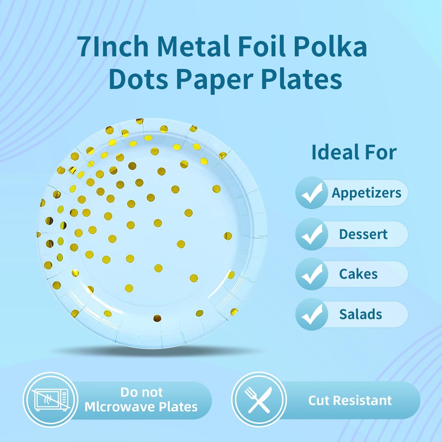 Blue Gold Paper Plates and Napkins Party Supplies - 50 x 7''Dessert Plates & 50 x 6.5''Napkins & 50 x 7.3''Forks,Disposable Tableware Set for Baby Showers,Birthday,Wedding,Bridal Shower,Anniversary