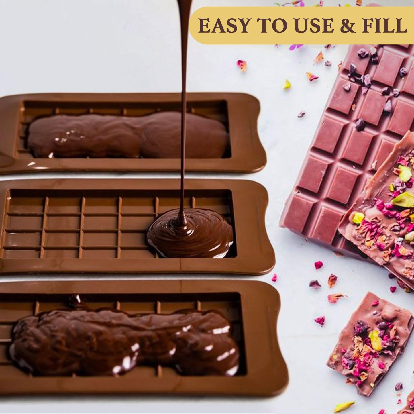 Chocolate Bar Molds Silicone Classic 4 Pack, Snap Candy Bars Making Kit Fondant Mould Set, BPA Free Soy Candle Wax Melt Durable Mold Easy Release Non-Stick for Protein and Energy DIY Handmade Gifts