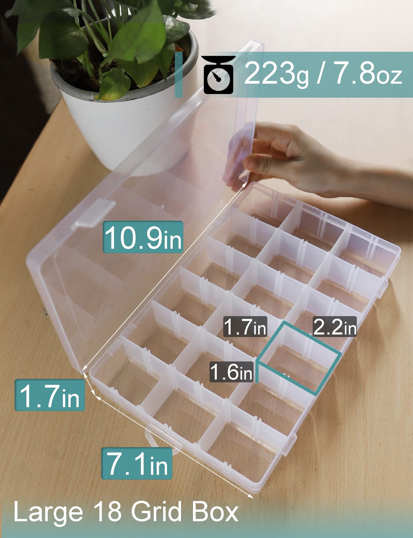 Avlcoaky Tackle Box Organizer Plastic Organizer Boxes Large 18 Grids Compartment box with Dividers Clear Containers Jewelry Beads Storage