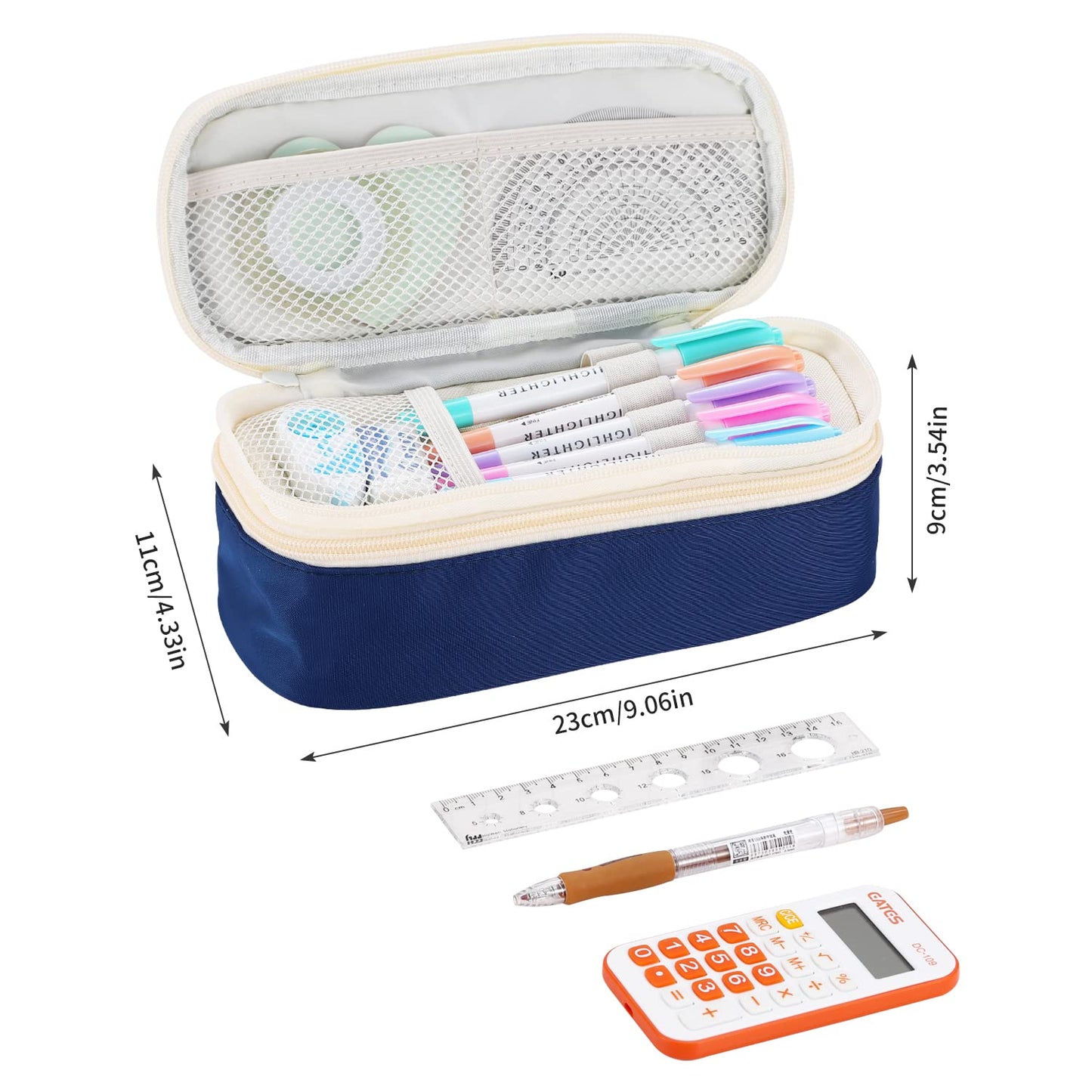 Dugio Big Pencil Case Large Capacity Pencil Bag with Zipper Pencil Pouch for Boys Girls Kids Adults Stationery Pencil Pen Case Organizer for School Office Blue