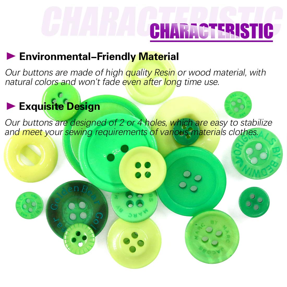 Swpeet 1000Pcs Christmas Green Craft Buttons, 2 and 4 Holes Red Round Craft Resin Sewing Buttons Suitable for Christmas Sewing Decorations, Art & Crafts Projects DIY Decoration - Green