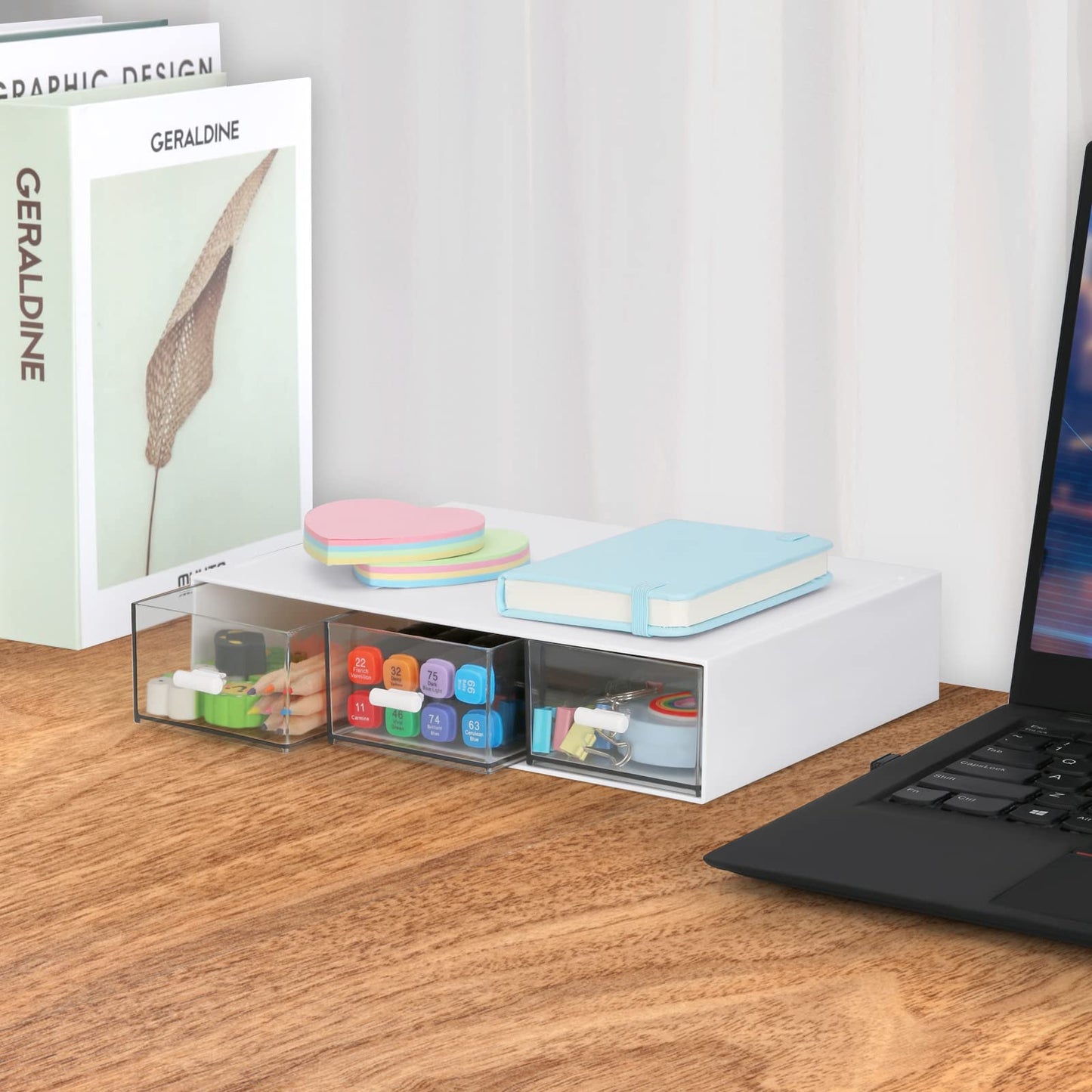 Stackable Desk Organizer, Plastic Storage Drawer for Office School Home Makeup, Pen Pencils Markers Stationery Supplies Organizers (White -3 Draws)