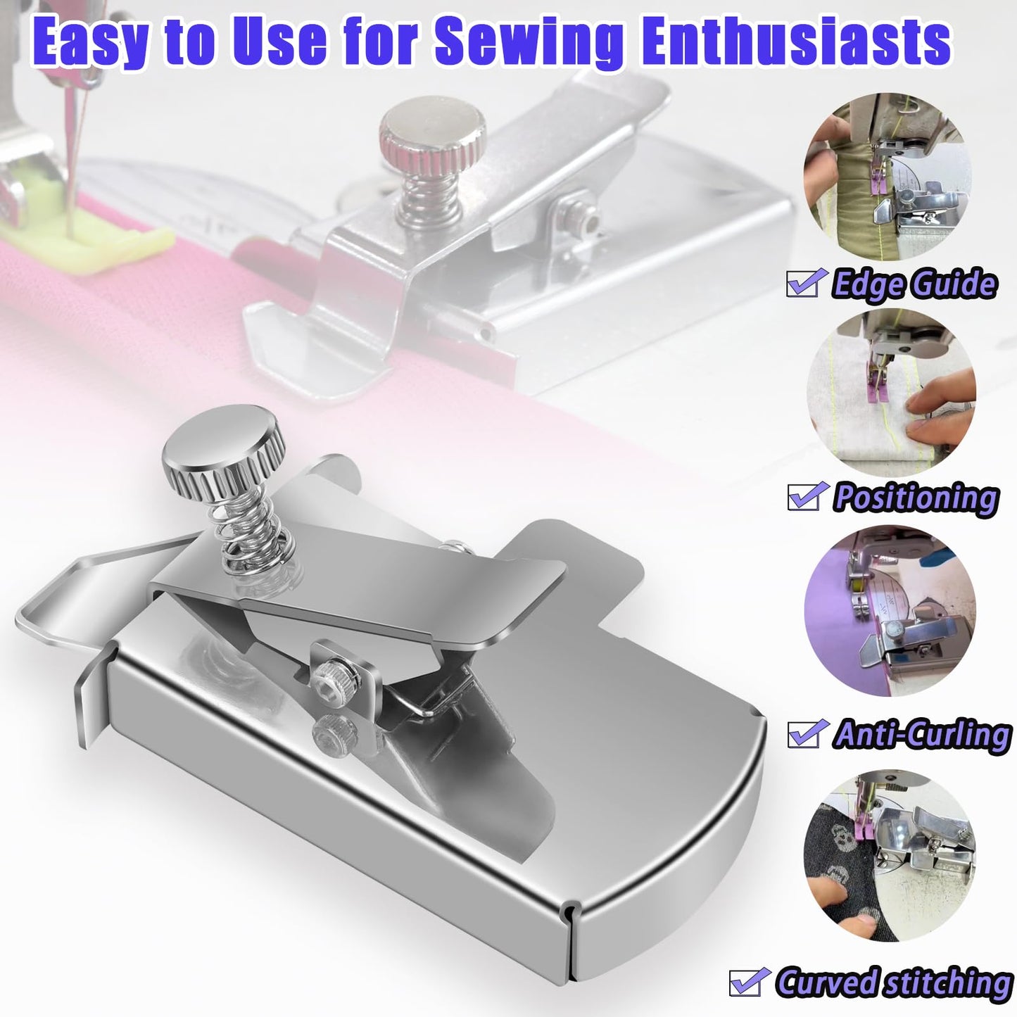 Upgraded Magnetic Seam Guide for Sewing Machine, Magnetic Sewing Guide with Clip, Hemmer Guide, Multifunctional Hem Guide, Universal Sewing Machine Attachments, Sewing Supplies Accessories