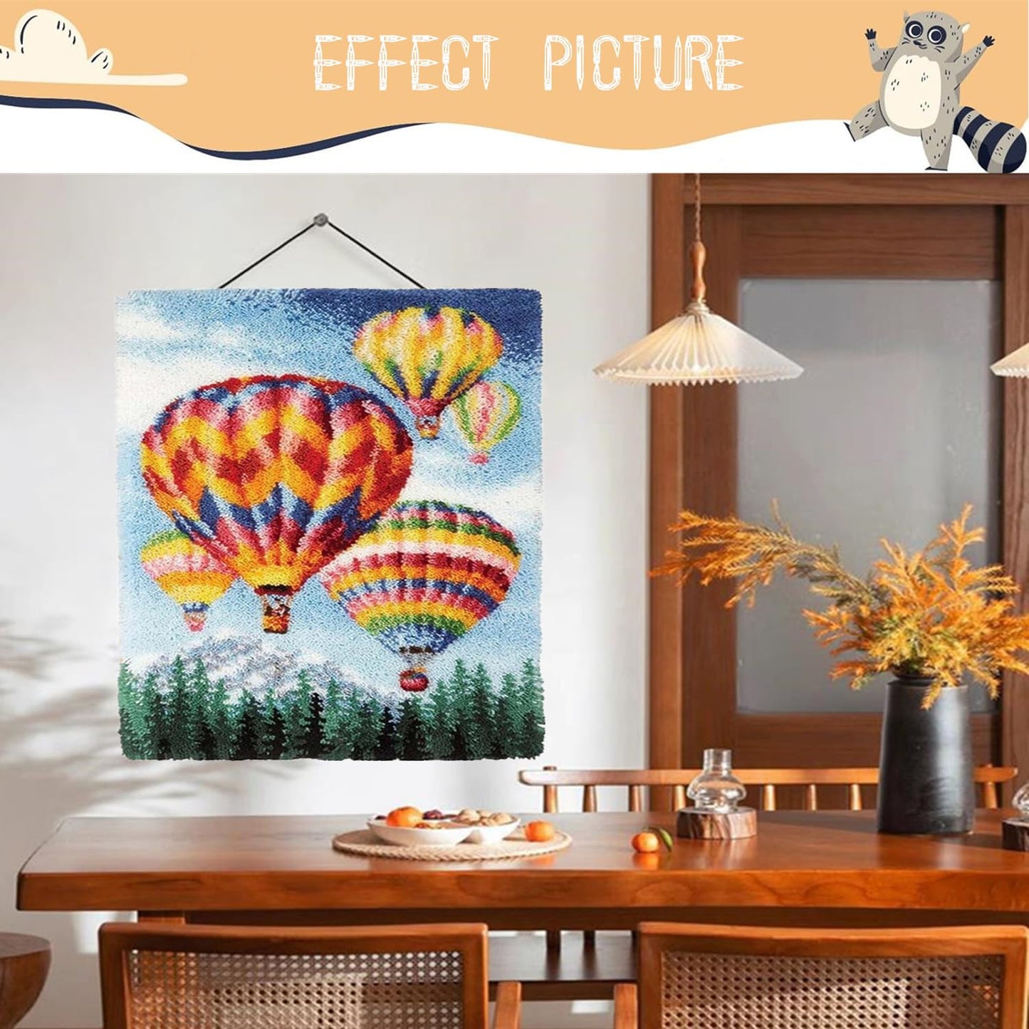 Latch Hook Kits for Adults - DIY Latch Hook Rug Kits for Kids, Crochet Kit for Beginners, Rug Making Kits with Printed Canvas, Gift Packaging.(Colorful Hot Air Balloons, 20x15)