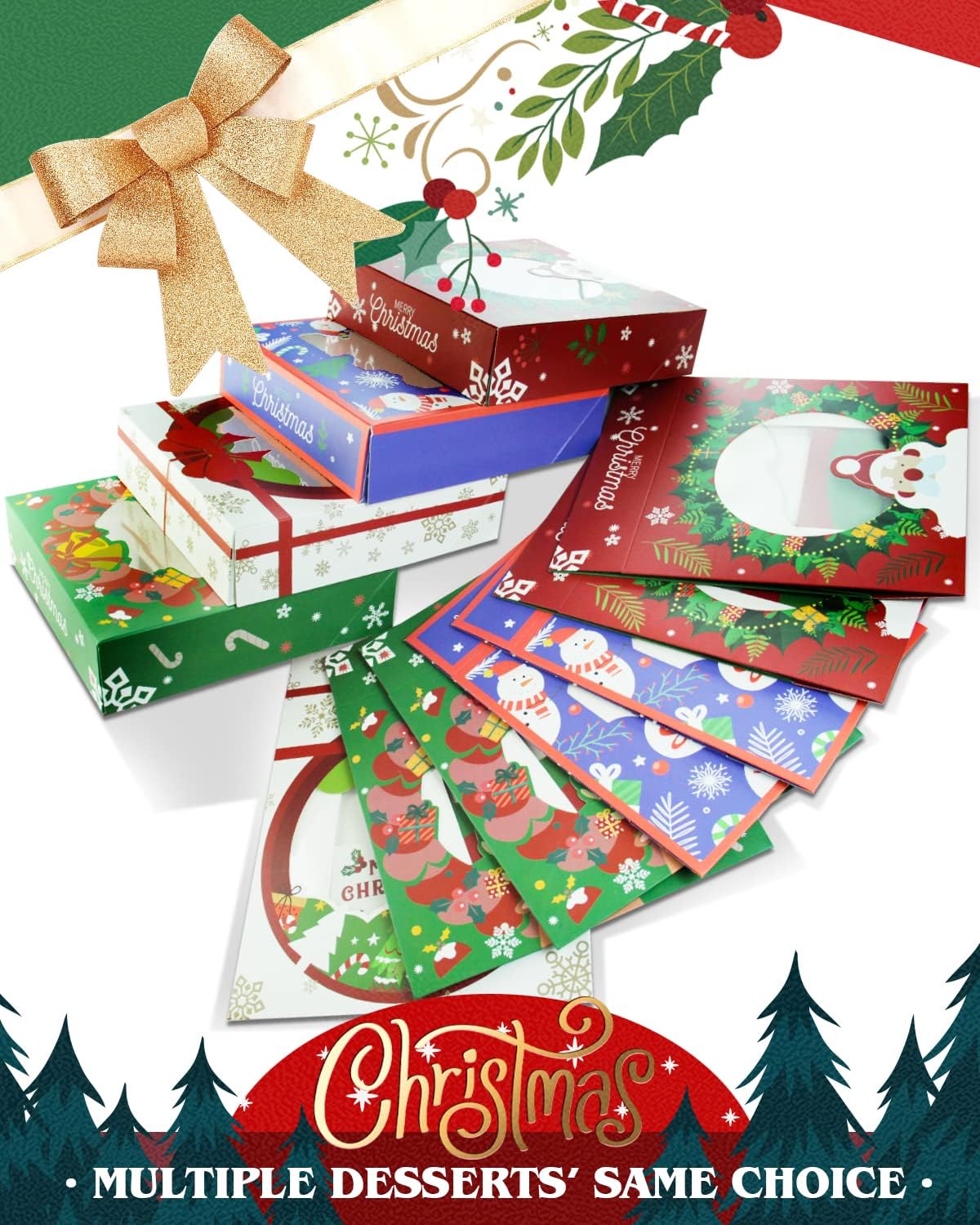 New Christmas Pie Boxes with Window 10x10x2.5 inch 30Packs Cookie Donut Bakery Box