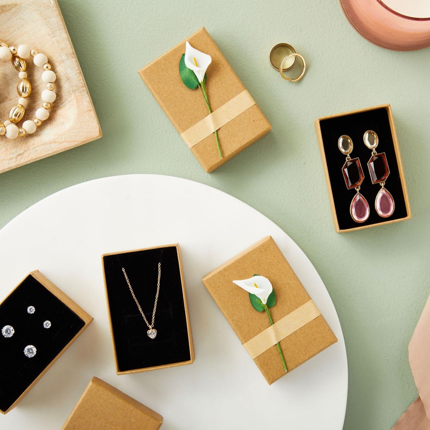 12-Pack Jewelry Gift Boxes with Lids - Lily Flower Small Cardboard Gift Box for Necklace Packaging Bulk (3.5x2.2x1.2 In)