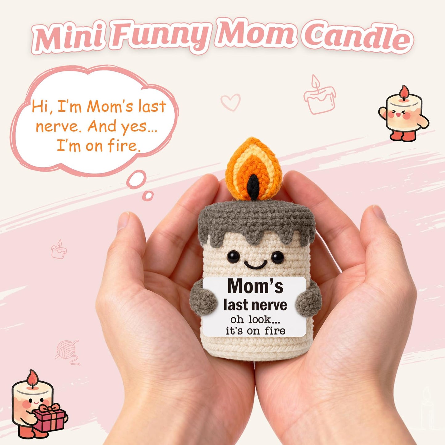 YUEYUQIU Funny Mom Gifts for Mothers Day - Birthday Gifts for Mom from Daughter Son, Cute Christmas Mother's Day Easter Candle Gift for Mother Mama Mommy - Handmade Crochet Mom's Last Nerve Candle