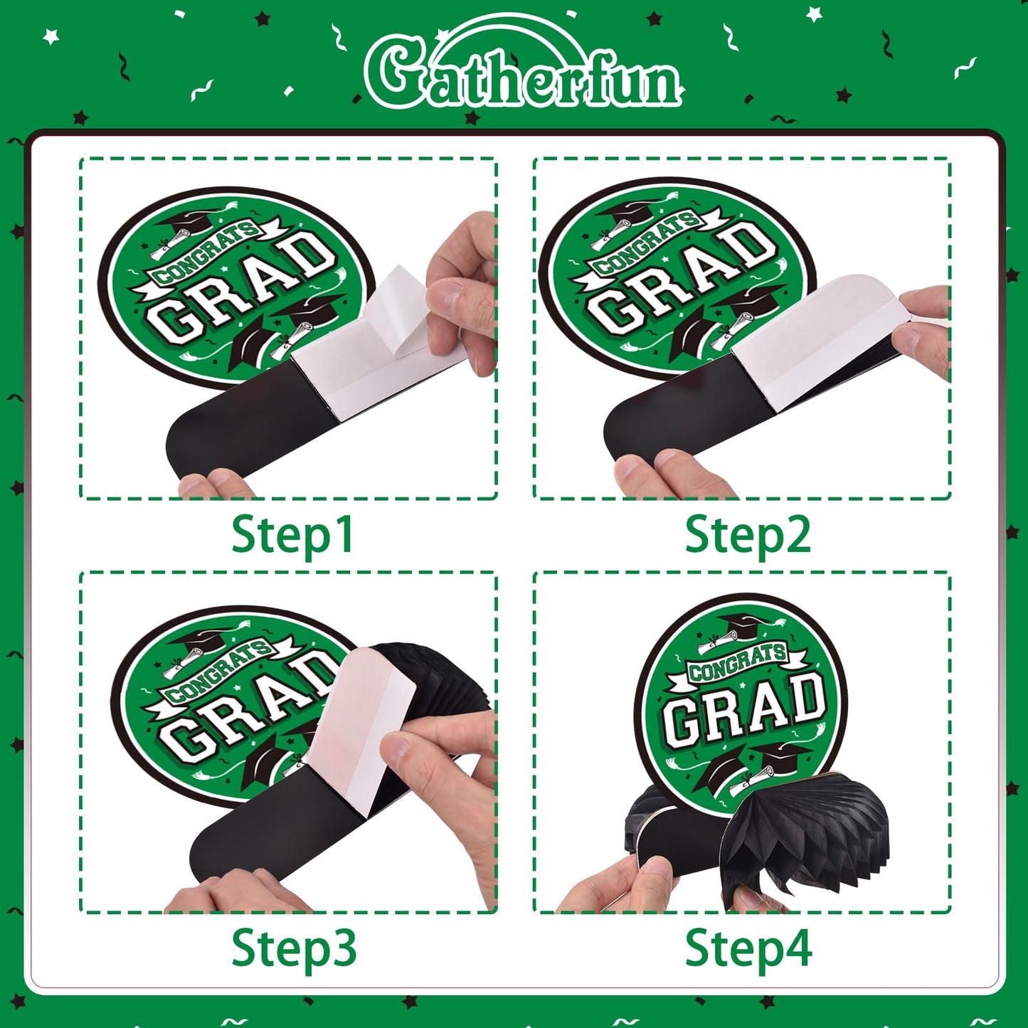 Gatherfun 9PCS Graduation Party Decorations Class of 2026 Congrats Grad Table Centerpiece Congratulate Graduation Honeycomb Table Toppers for Graduation Party Supplies(Green,Black