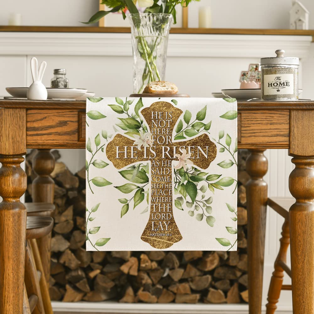 He is Risen Easter Table Runner, Spring Summer Seasonal Holiday Kitchen Dining Table Decoration for Indoor Outdoor Home Party Decor 13 x 72 Inch