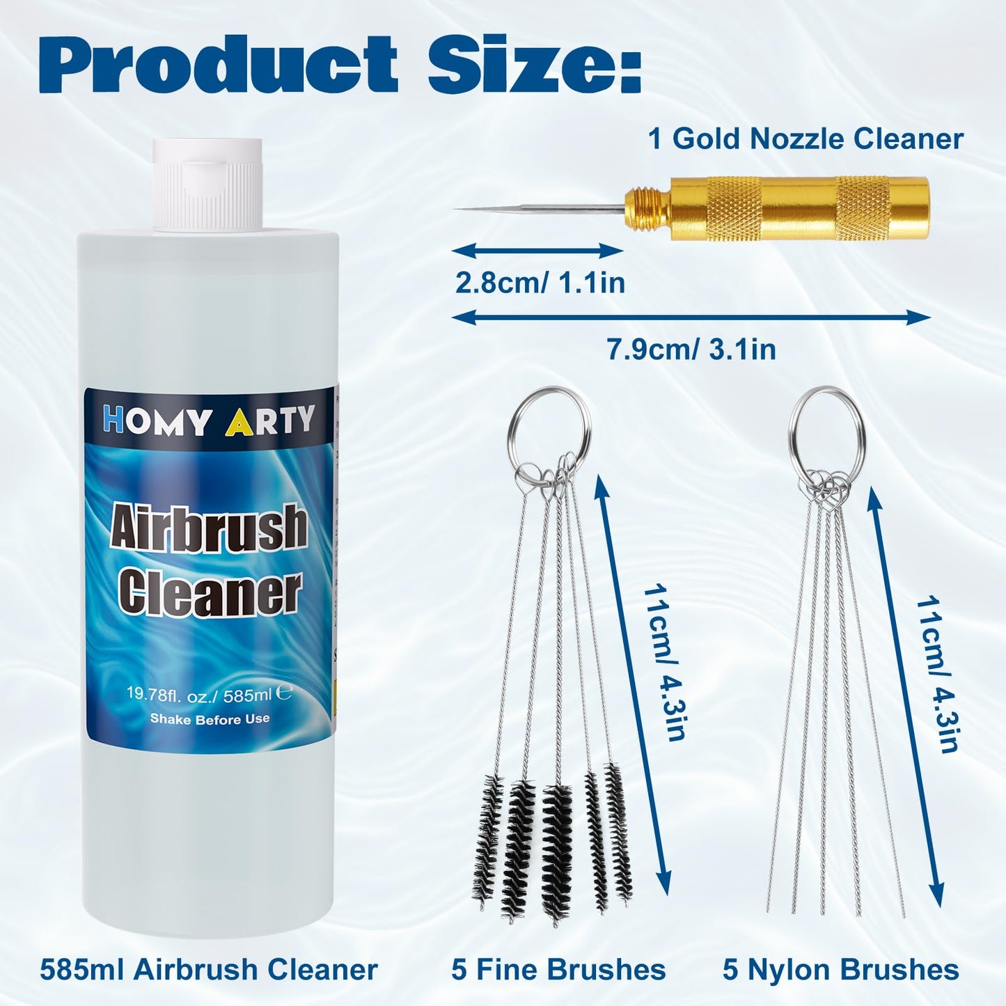 Airbrush Cleaner Kit 19.78 fl oz - with Nozzle Cleaner & Cleaning Brushes, Airbrush Cleaning Kit for Water-Based Acrylic Airbrush Paint, Art Tools, Brushes & Airbrushes