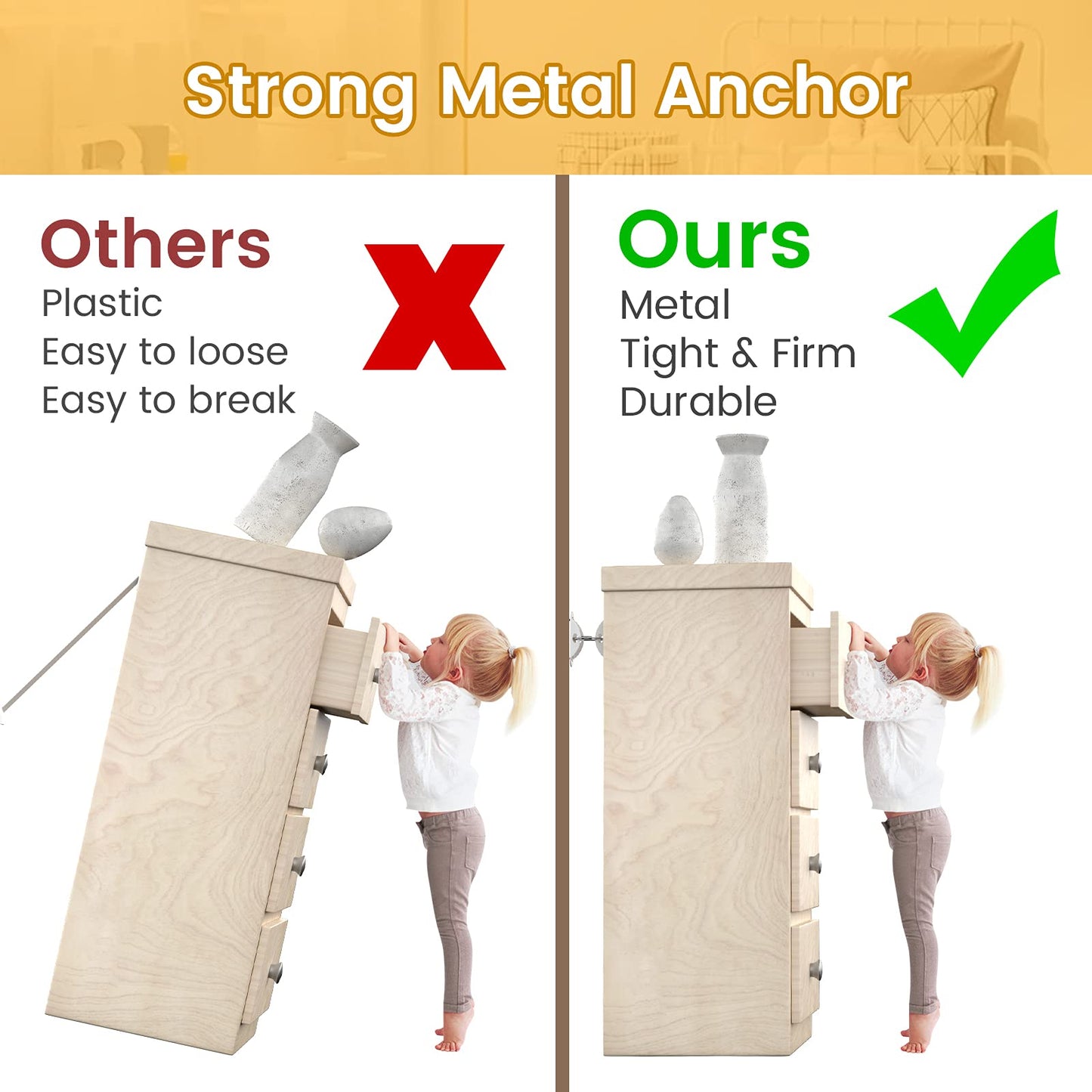 Furniture Anchors (10 Pack) for Baby Proofing, Furniture Straps Anti Tip Furniture Anchor