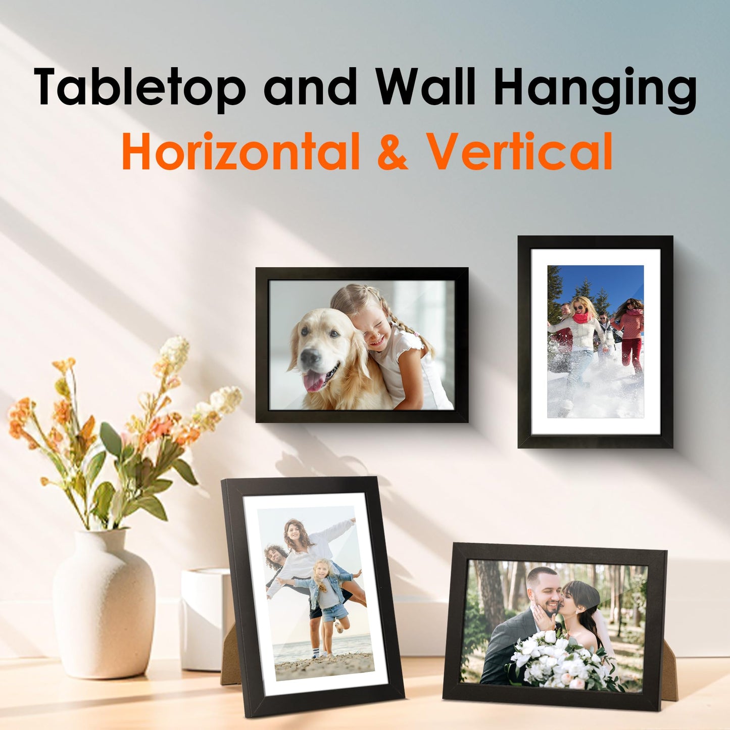 5x7 Picture Frame Set of 10, Photo Frame Bulk with HD Plexiglass, Display Pictures 4x6 with Mat or 5x7 Without Mat Multi Picture Frames Collage for Tabletop or Wall Display, Black