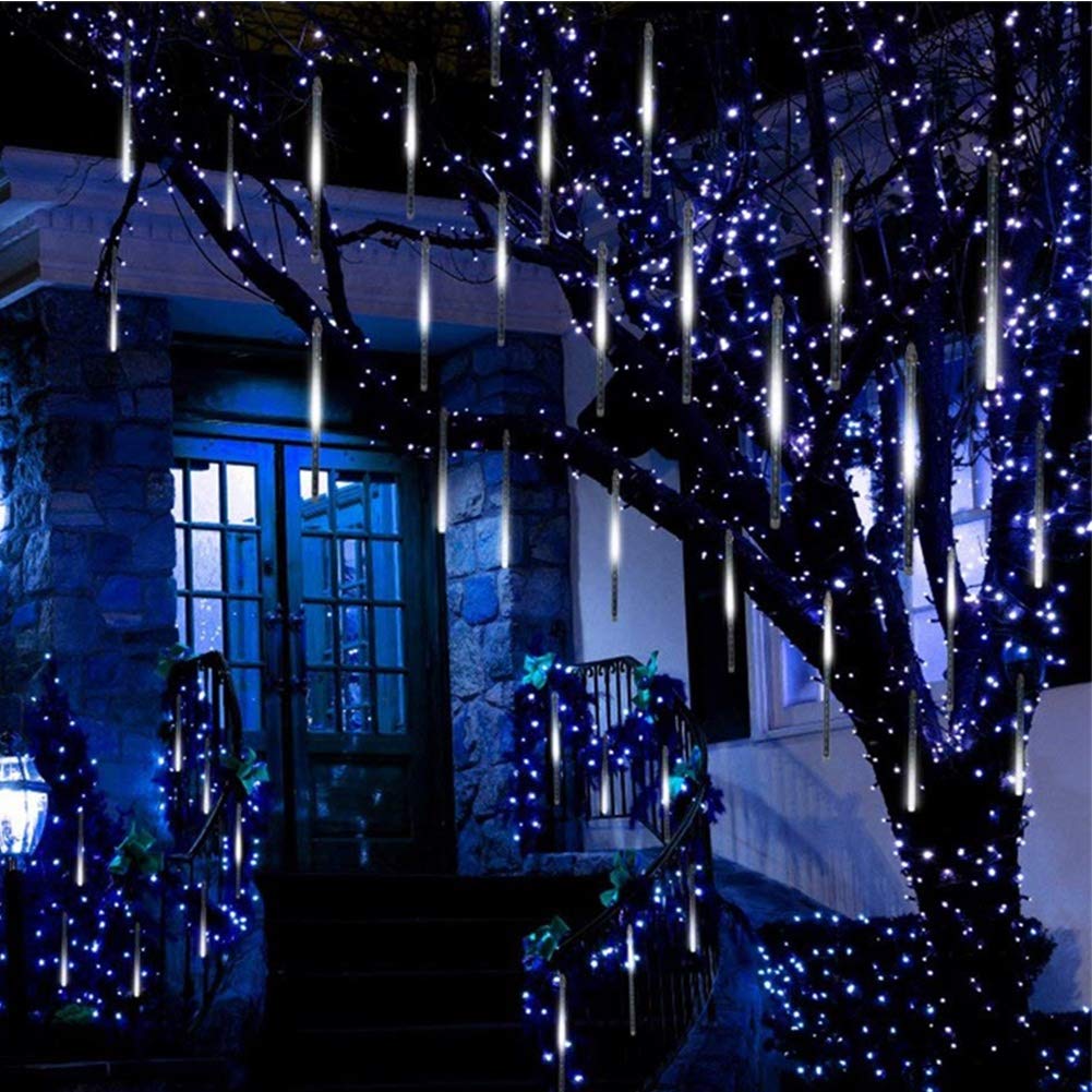Twinkle Star Meteor Shower Lights Outdoor, 288 LED 8 Tubes Icicle Lights for Outside, Snow Falling Christmas Lights Outdoor, Raindrop Lights, Wedding Party Tree Holiday Xmas Decoration, White