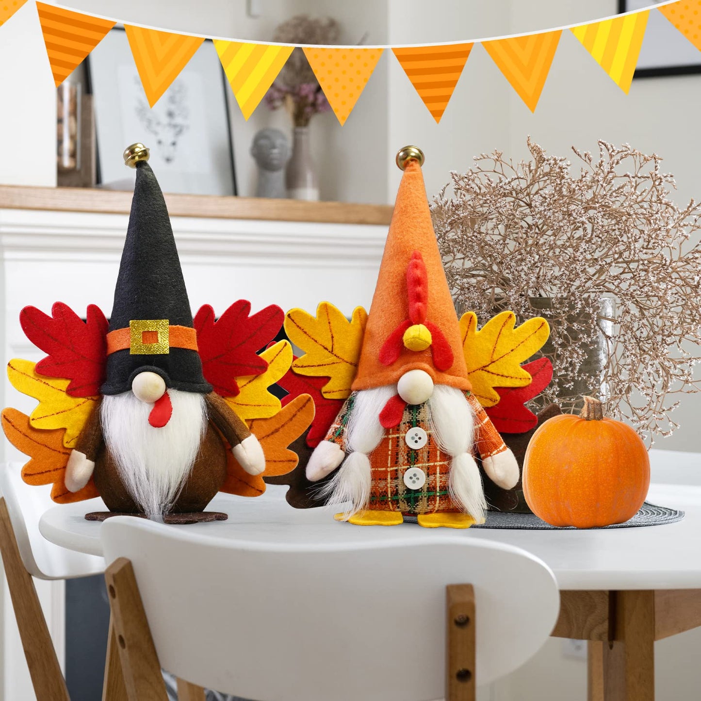 Turkey Fall Gnome, Thanksgiving Gnome Decorations, 2Pack Handmade Swedish Tomte Gnomes with Maple Leaves Wings Harvest Gnome Plush Scandinavian Figurine Nordic Gnomes Holiday Decor Gifts