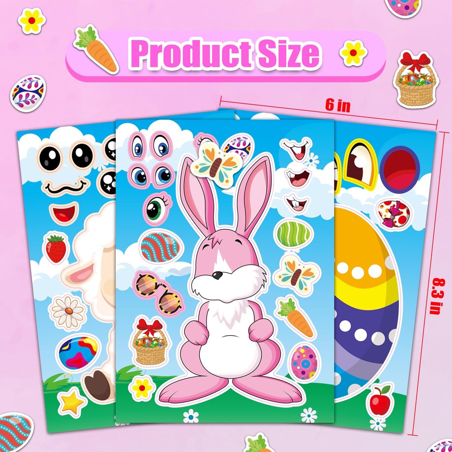 64 Sheets Easter Make a Face Stickers for Kids - 16 Cute Designs - Fun Party Favors, Crafts, Decorations & Basket Stuffers for Easter