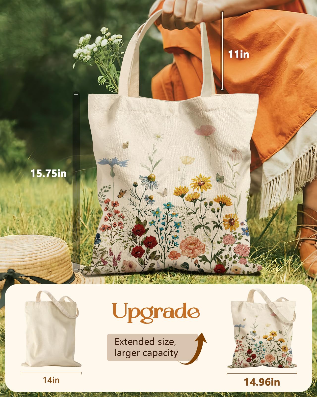 Miss Adola Aesthetic Tote Bag - with Magnetic Buckle and Zipper Inner Pocket for Women Lady Cloth Cotton Tote Bag for Gym, Work, Travel, Shopping, Retro Flower