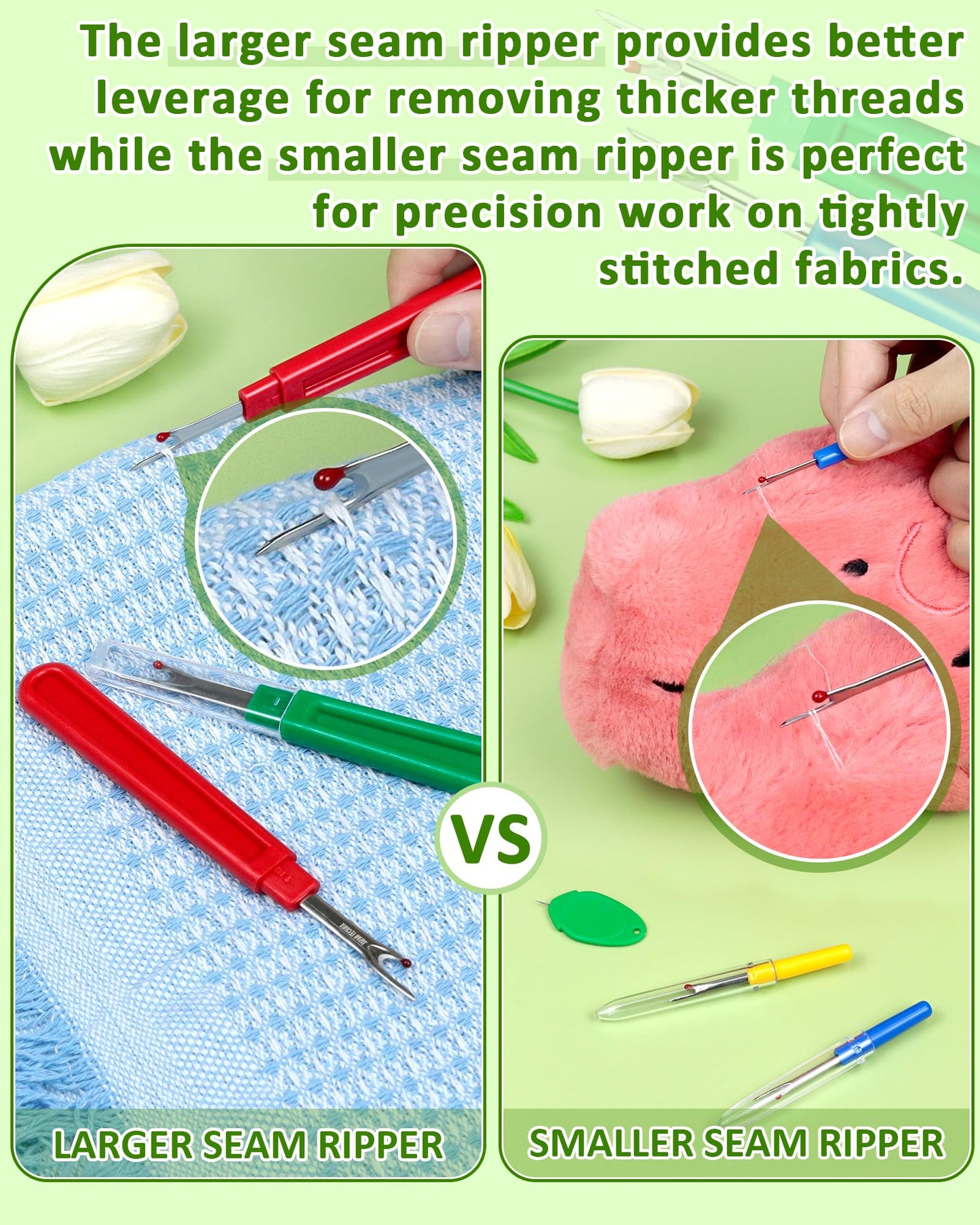 Seam Rippers for Sewing – 2 Big and 2 Small Stitch Remover Tools, Thread Ripper, Embroidery Removal Tool, with Needle Threaders, Thimbles, Tape Measure, Tailors Awl and Thread Snips