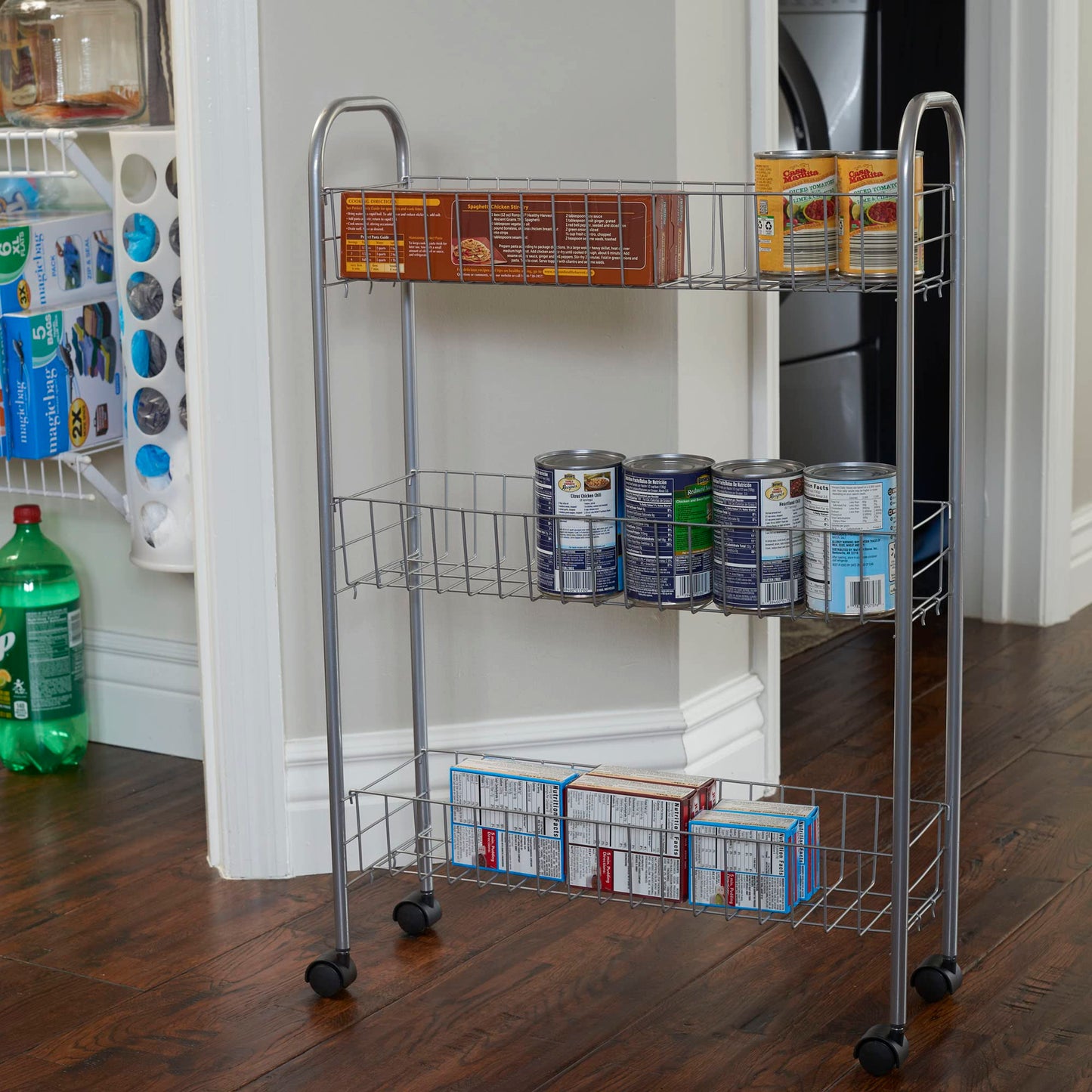 Household Essentials Slim Storage Cart, 3 Shelf Storage Cart with Wheels, Perfect for Laundry Rooms, Bathrooms, Pantries, Kitchens and More