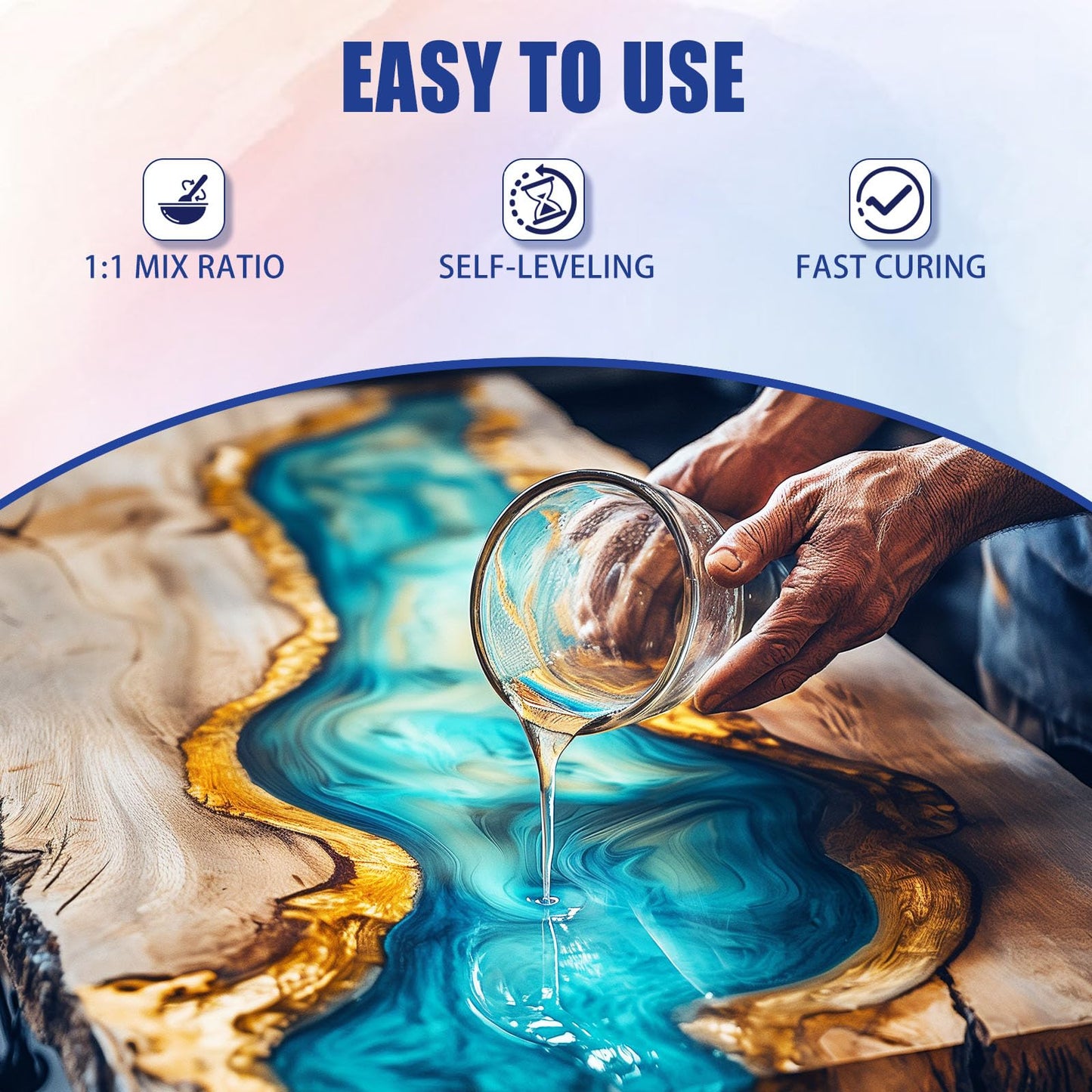 Epoxy Resin, 16 OZ Resin Kit, Self-Leveling Bubbles Free 8oz Resin and 8oz Hardener Resin Kit for Art DIY, Jewelry, Molds, Easy 1:1 Mix, DIY Crafts