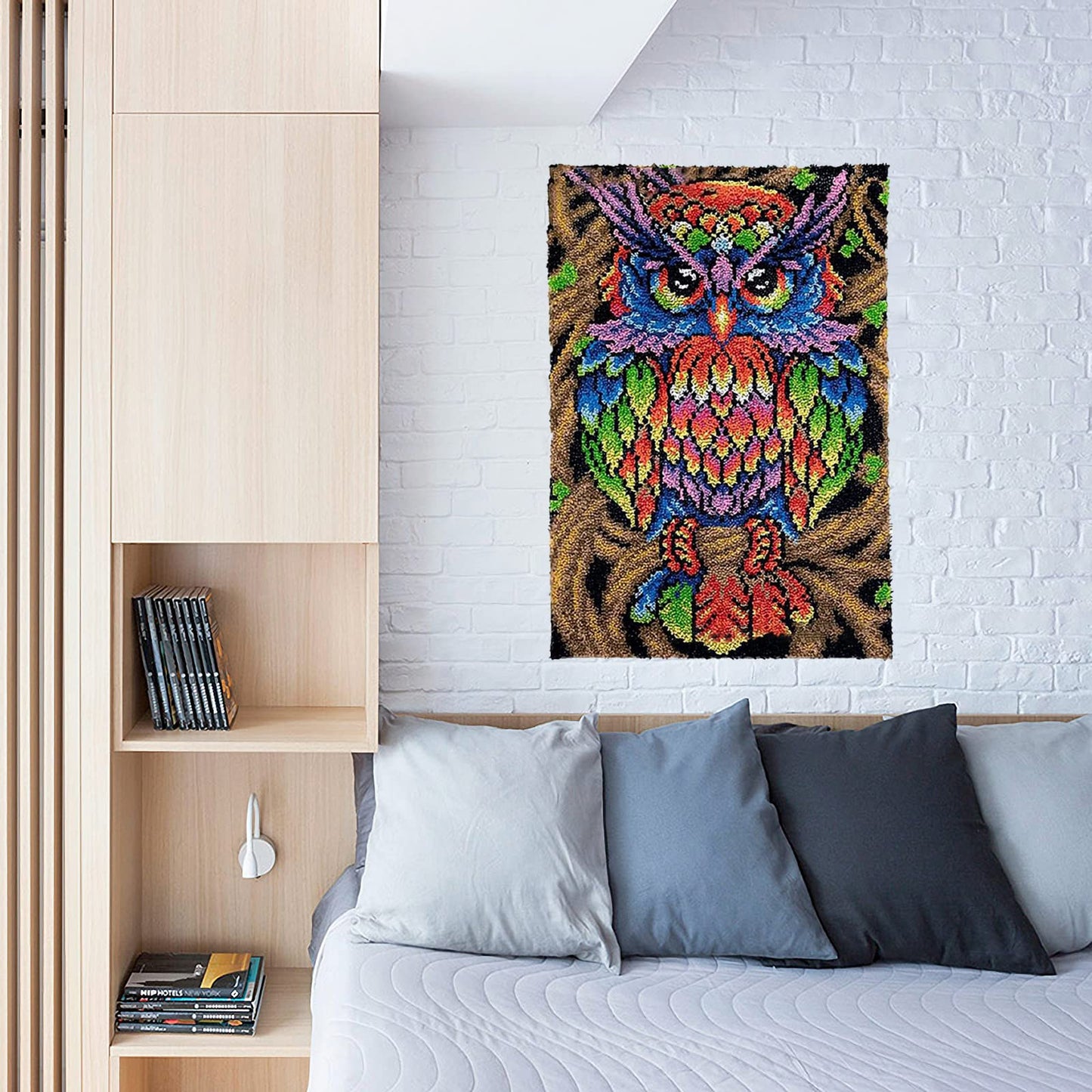 Latch Hook Rug Kits for Adults, Colorful Owl with Preprinted Canvas Pattern DIY Carpet Tapestry Rug Cushion Yarn Needlepoint, 22.5X33.5Inch / 58X85cm