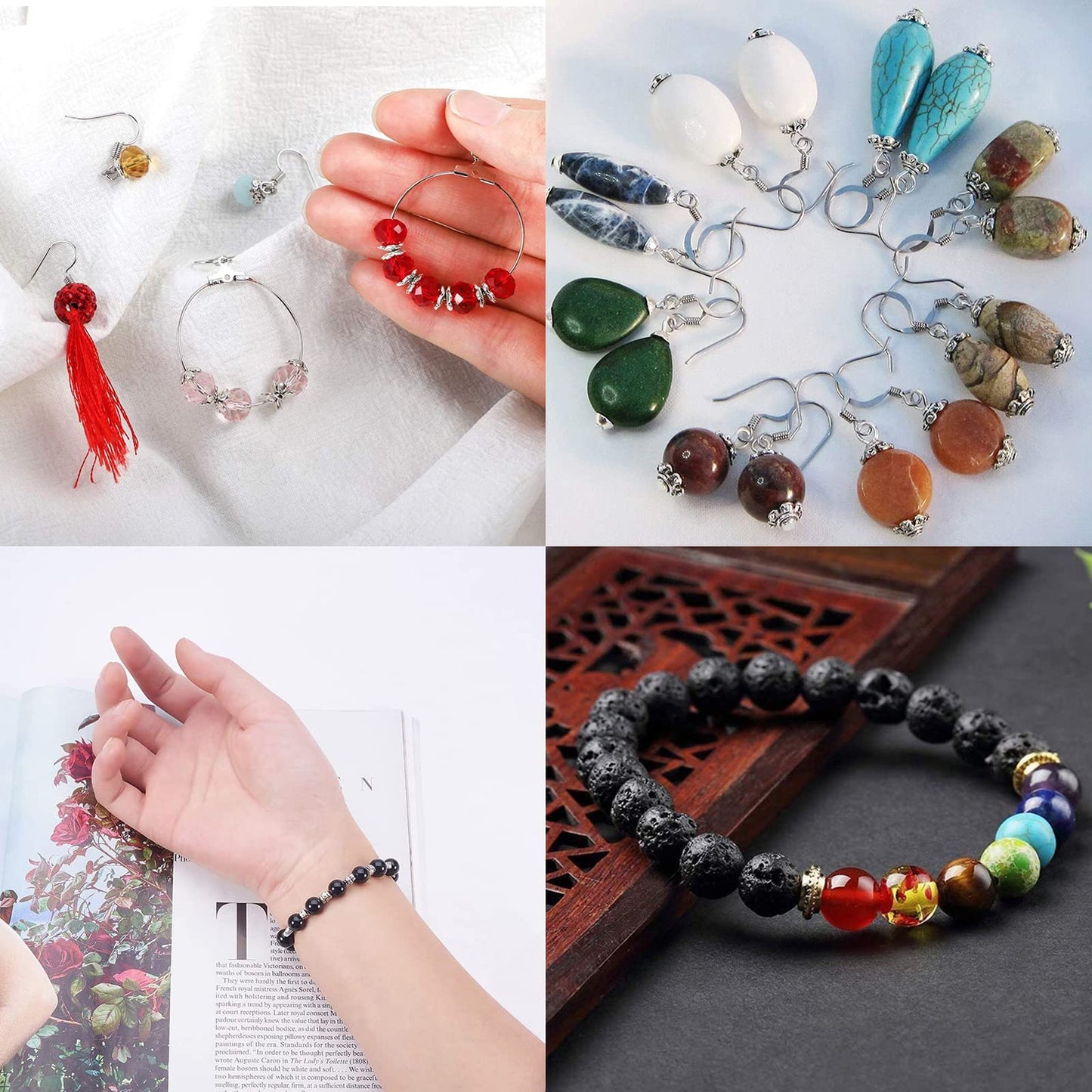 1 Box 240Pcs 12 Styles Flower Spacer Beads Caps Silver Bead Caps Mixed Tibetan Beads Jewelry Findings for DIY Earring Bracelet Necklace Keyring Making