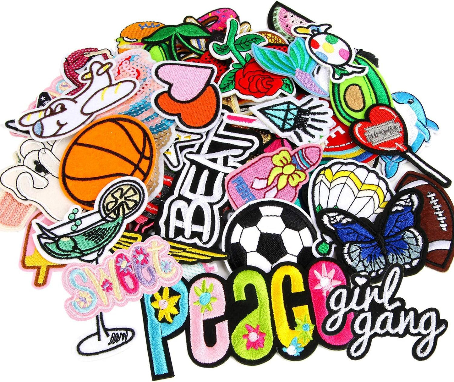 AUGSUN 36pcs Random Assorted Styles Embroidered Iron on Patches DIY Sew Applique Repair Patch Sew on Patches for Backpacks Pants Clothes Jeans Jackets Hat