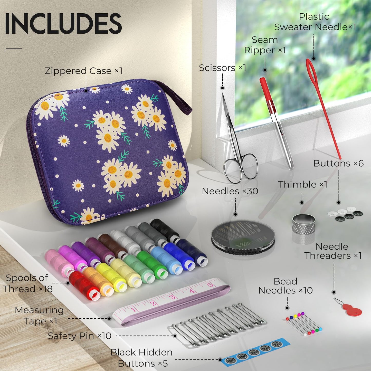 Coquimbo Sewing Kit Gifts for Grandma, Mom, Friend, Adults Beginner Kids Traveler, Portable Sewing Supplies Accessories with Case Contains Thread, Needle, Scissors, Measure Tape, Thimble etc