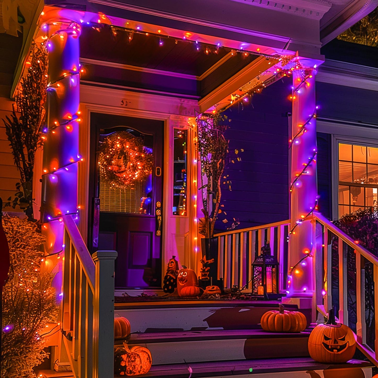 JMEXSUSS Orange and Purple Solar Halloween Lights, 2 Pack Total 400 LED Solar String Lights Outdoor Waterproof, 8 Modes Halloween Light for Outside Patio Yard Tree Decorations